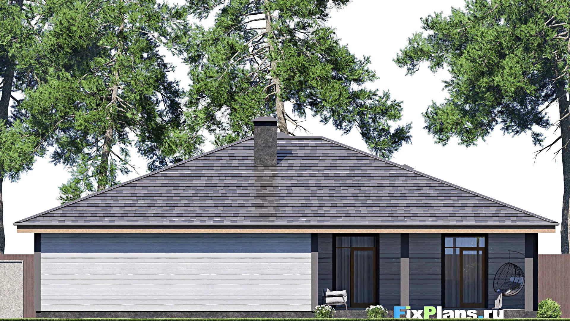 F-18890 - Проект одноэтажного дома 18 на 18, площадью 200 м² с гаражом на 1 машину и 3 спальнями