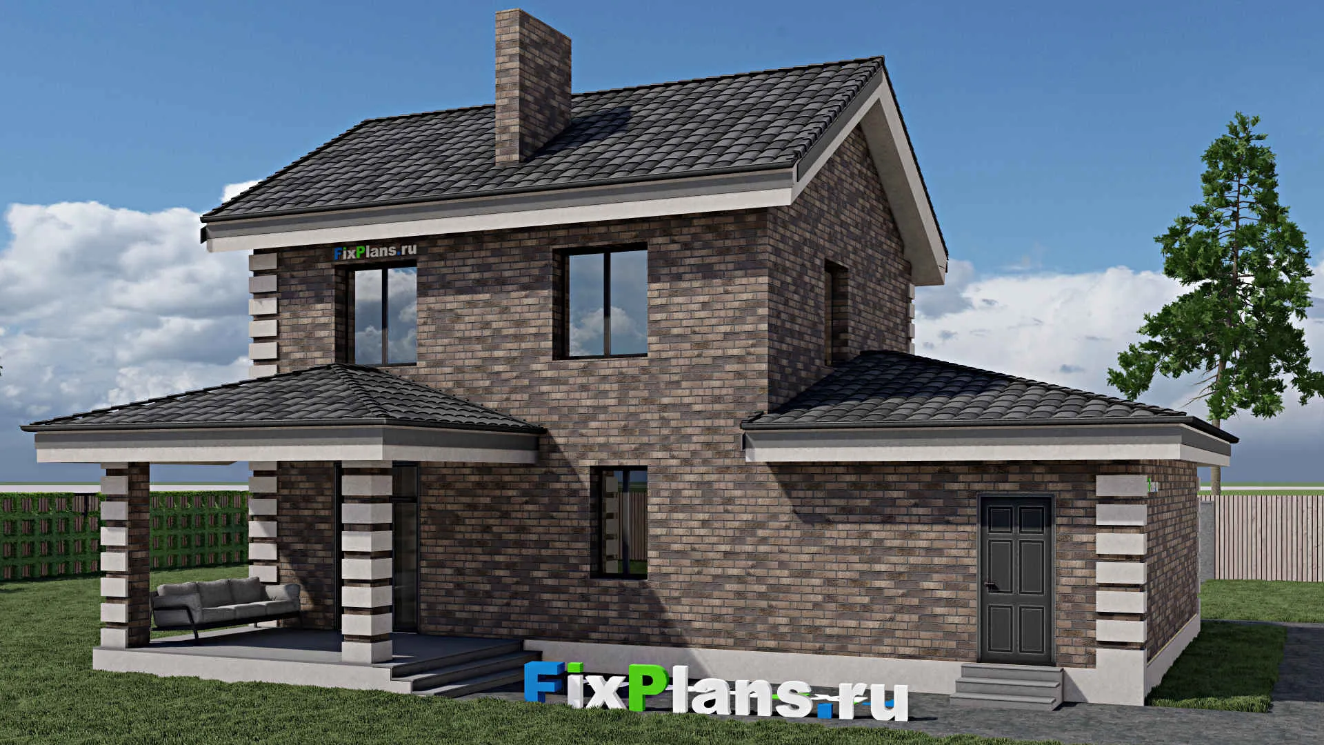 F-0899 - Проект двухэтажного дома 9 на 14, площадью 160 м² с гаражом на 2 машины и 3 спальнями