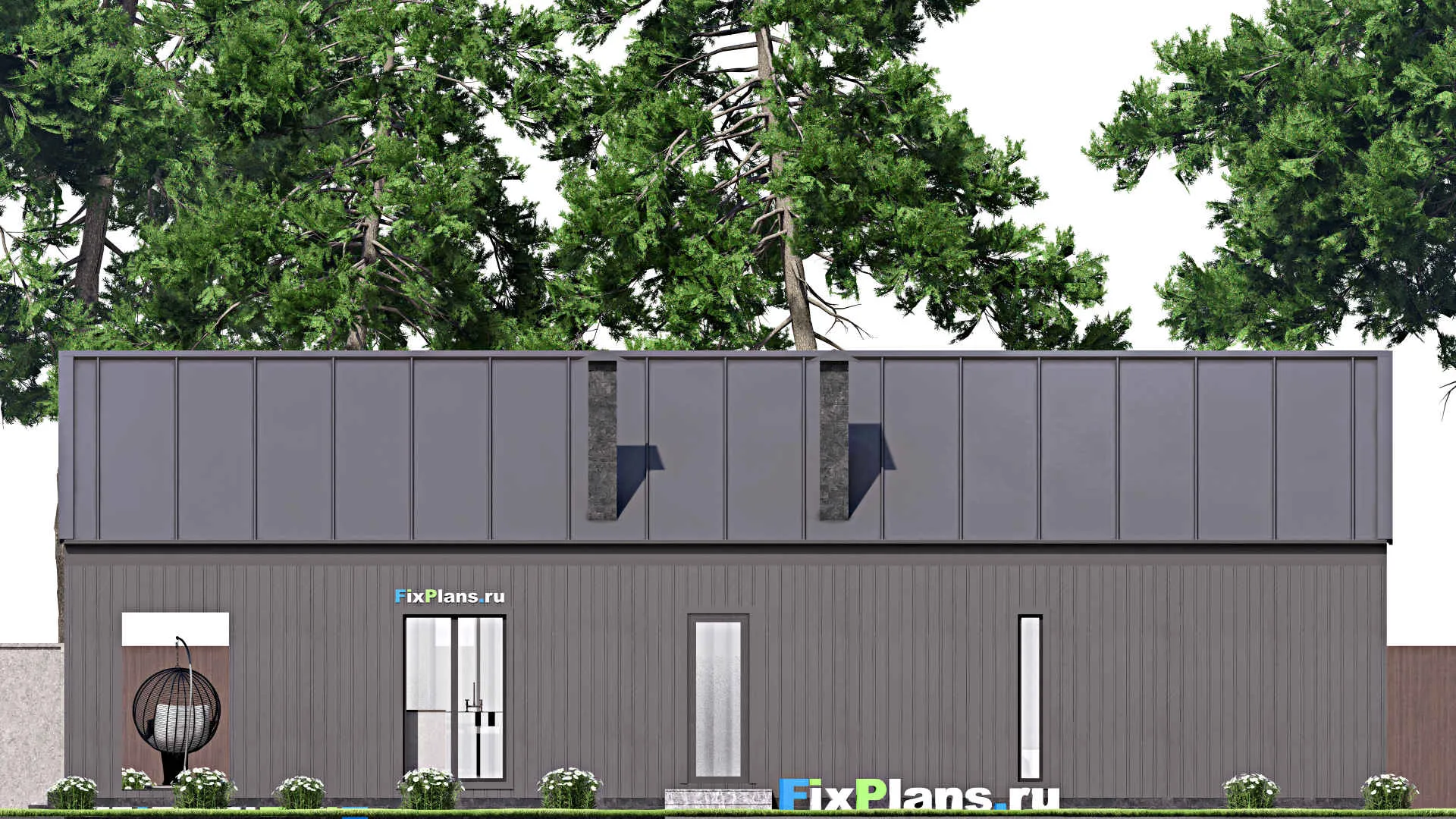 F-12968 - Проект одноэтажного дома 10 на 19, площадью 150 м² с террасой и 2 спальнями