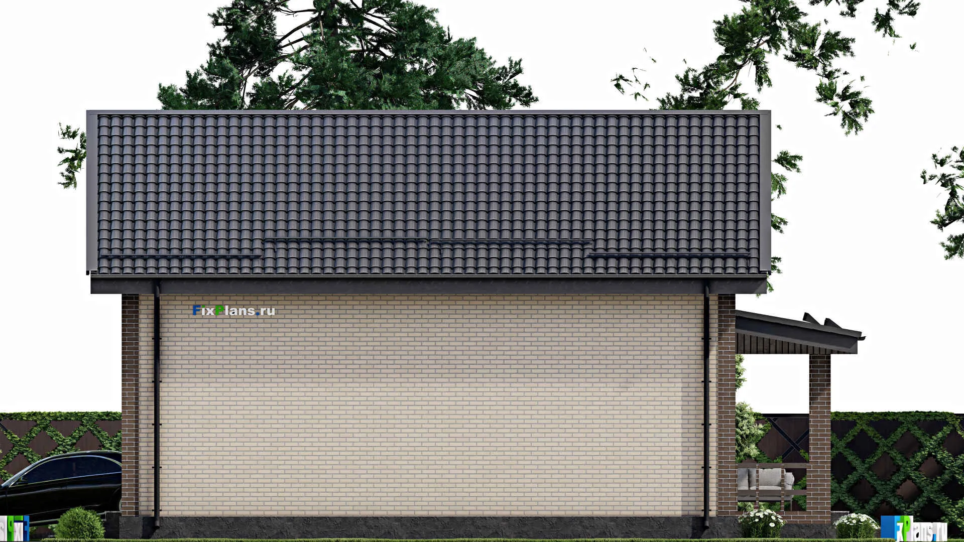 F-4688 - Проект дома с мансардой 12 на 14, площадью 200 м² с террасой, балконом, гаражом на 1 машину и 3 спальнями