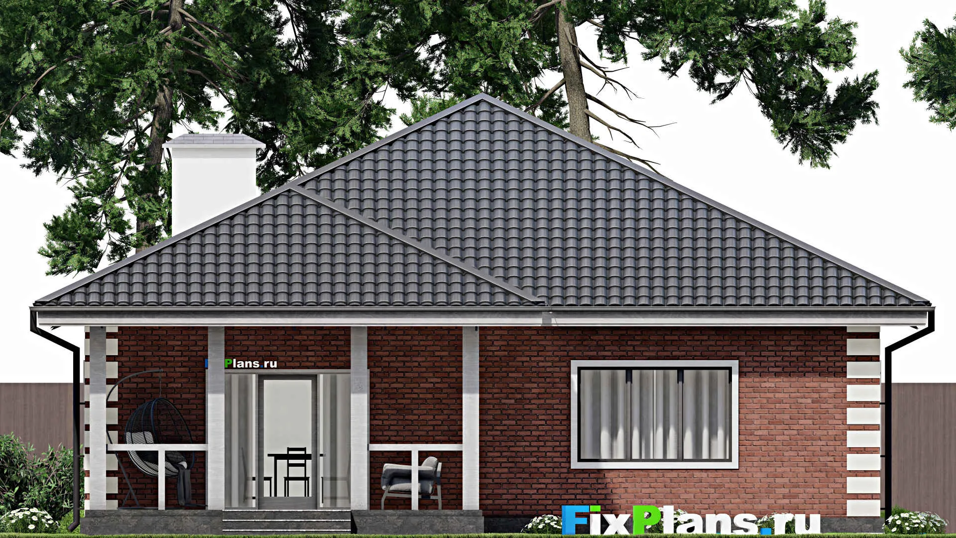 F-3212 - План одноэтажного дома 13 на 16, площадью 160 м² с террасой и 3 спальнями