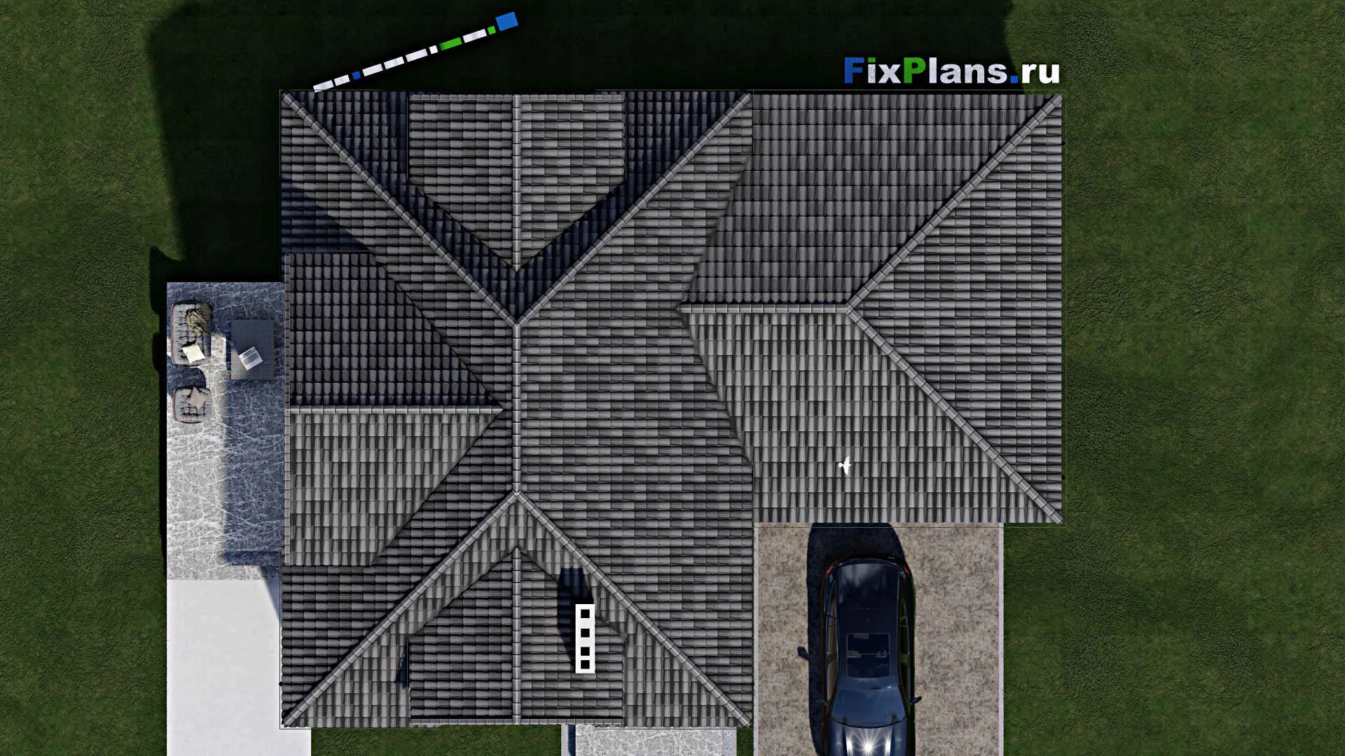 F-1781 - Проект дома с мансардой 12 на 16, площадью 190 м² с террасой, гаражом на 1 машину и 2 спальнями