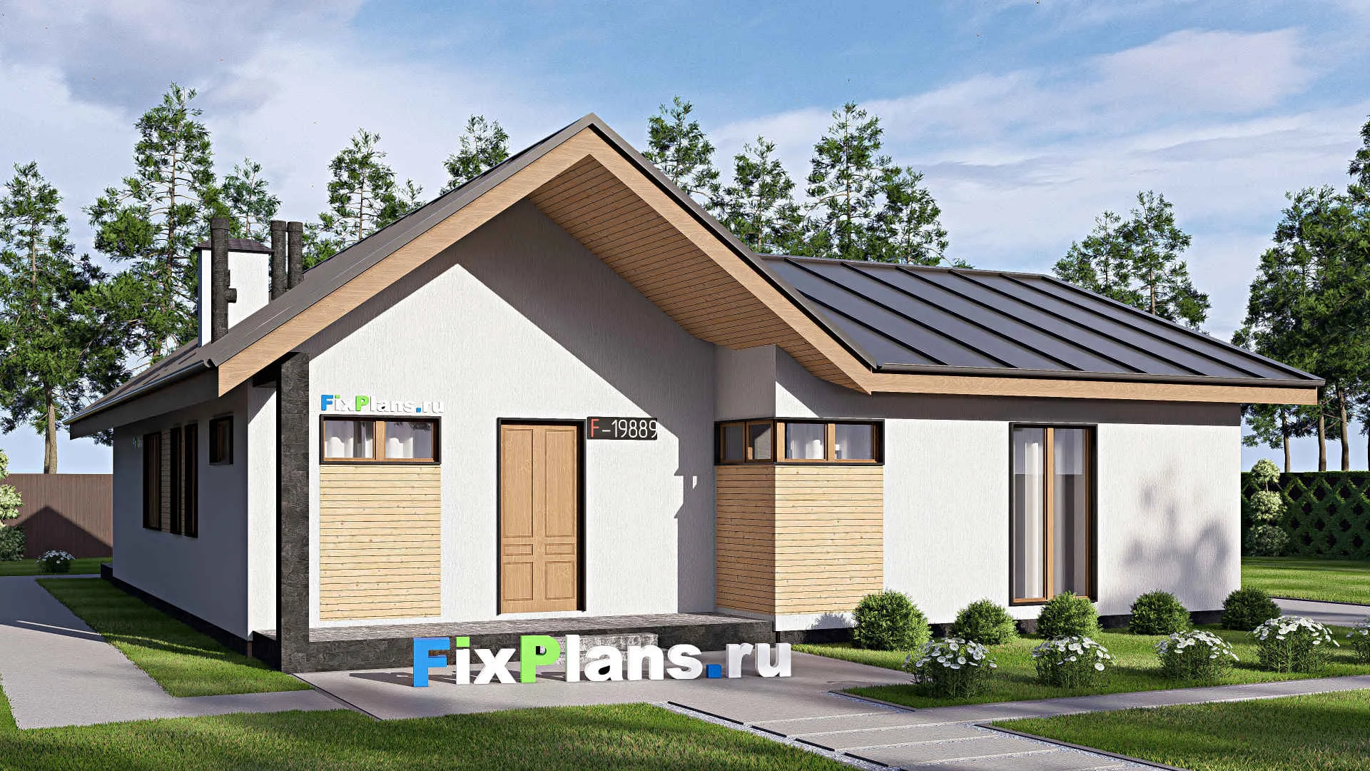 F-19889 - Проект одноэтажного дома 15 на 19, площадью 210 м² с террасой и 3 спальнями