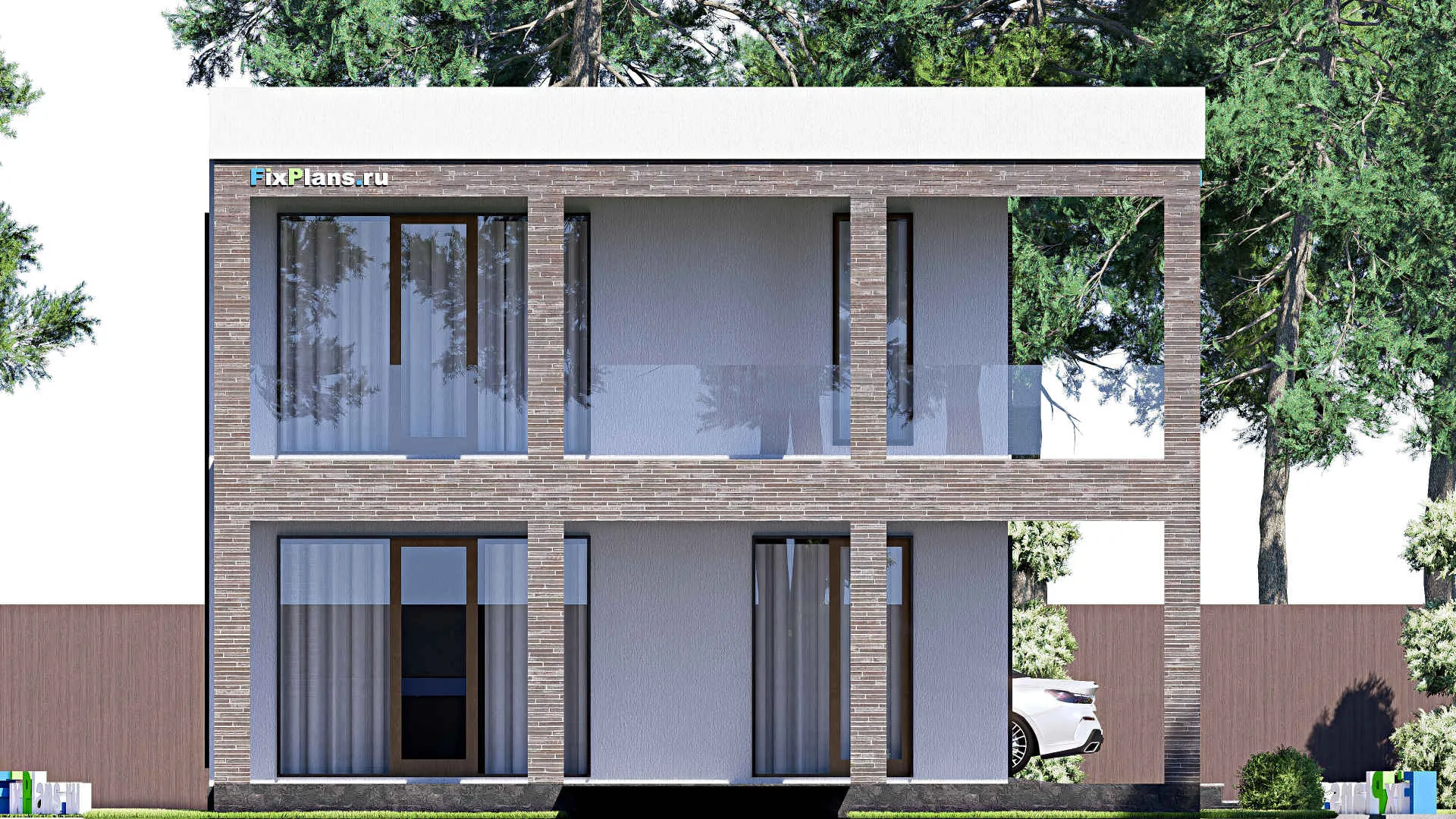 F-19583 - Проект двухэтажного дома 12 на 21, площадью 280 м² с террасой, балконом, гаражом на 1 машину и 5 спальнями