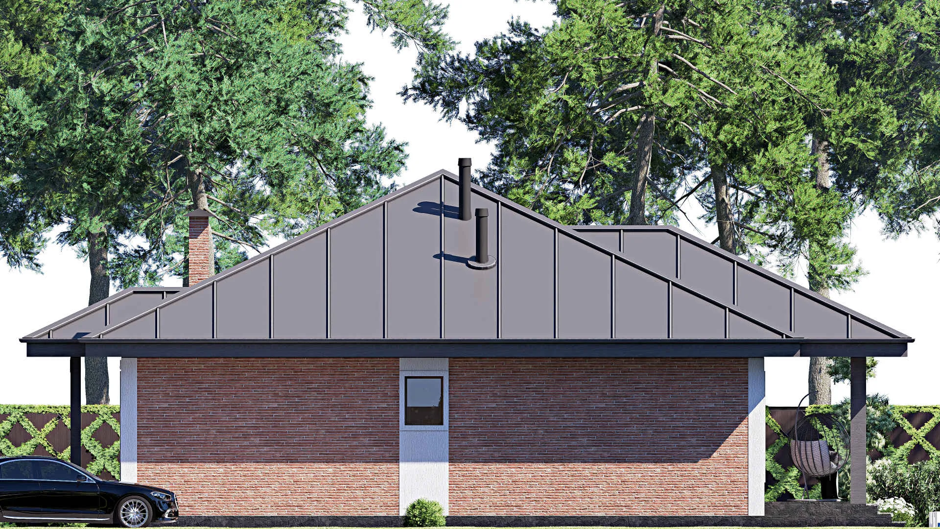 F-18647 - Проект одноэтажного дома 16 на 16, площадью 170 м² с террасой и 4 спальнями