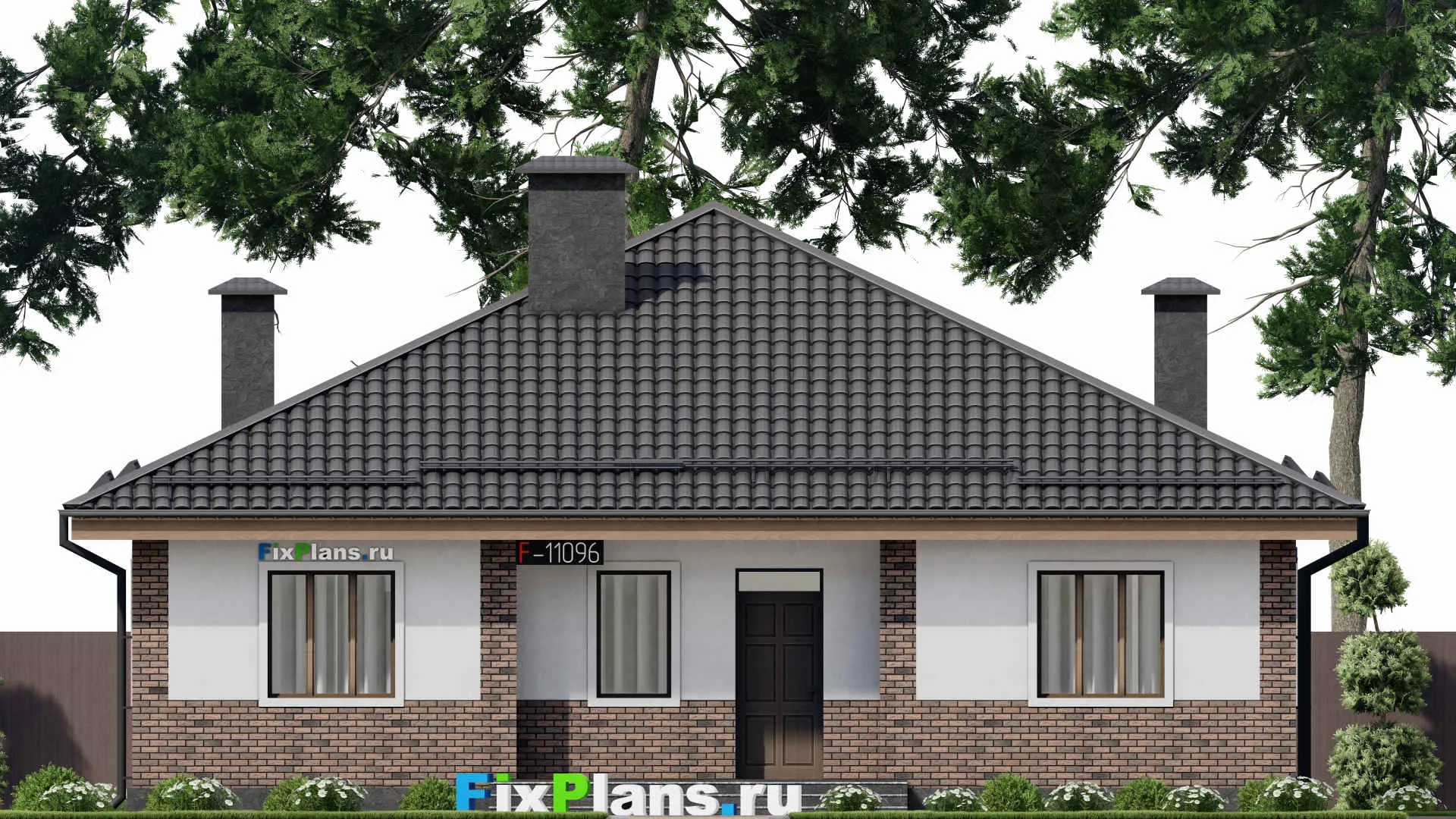 F-11096 - Проект одноэтажного дома 14 на 15, площадью 150 м² с террасой и 4 спальнями