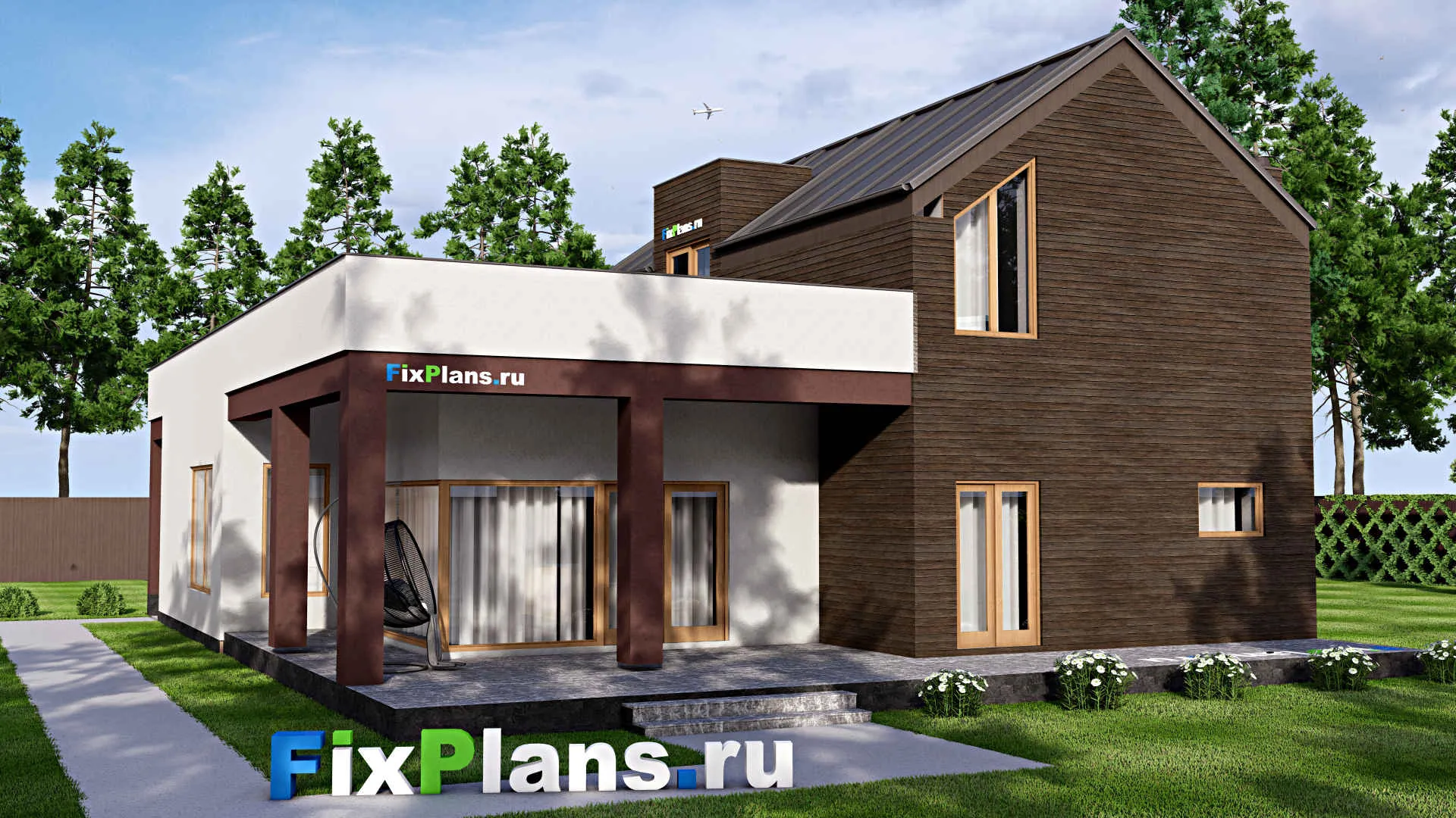 F-16109 - Проект дома с мансардой 15 на 20, площадью 420 м² с террасой, балконом, гаражом на 2 машины и 3 спальнями