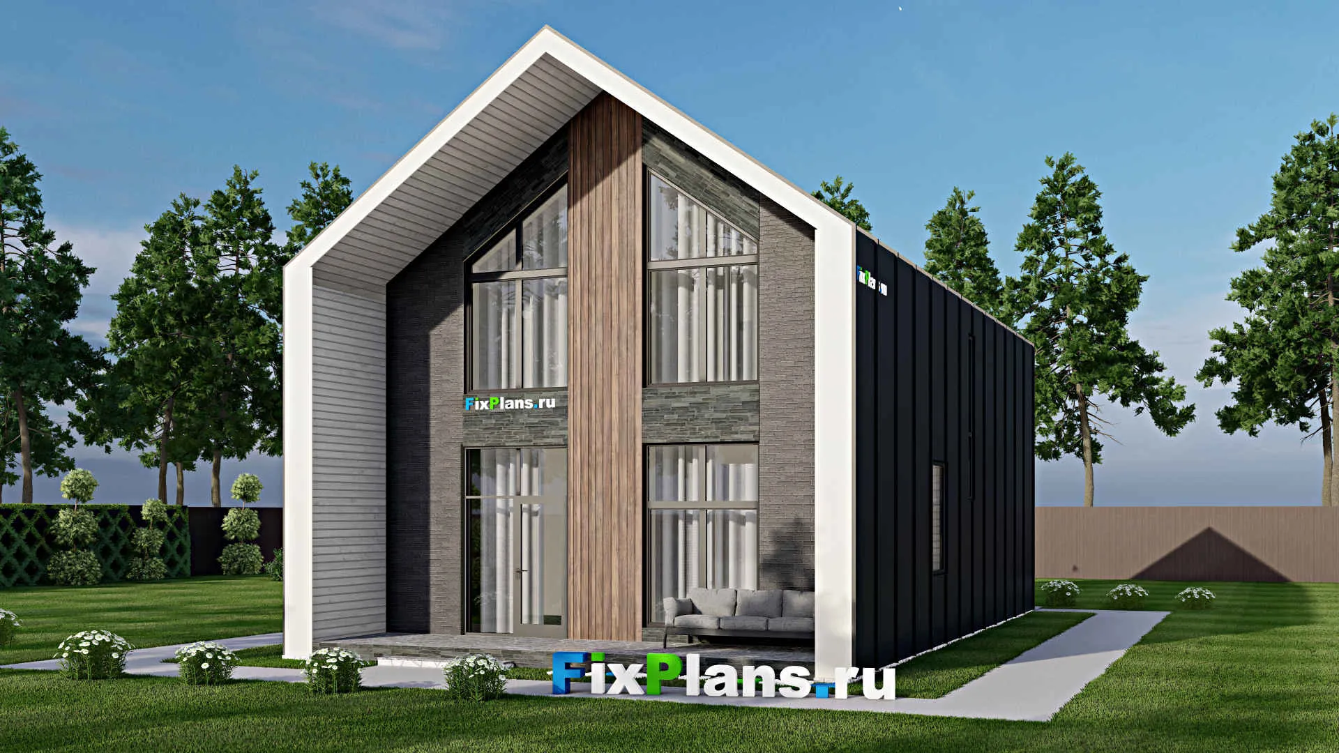 F-6677 - Проект дома с мансардой 9 на 15, площадью 160 м² с террасой, балконом, вторым светом и 1 спальнями