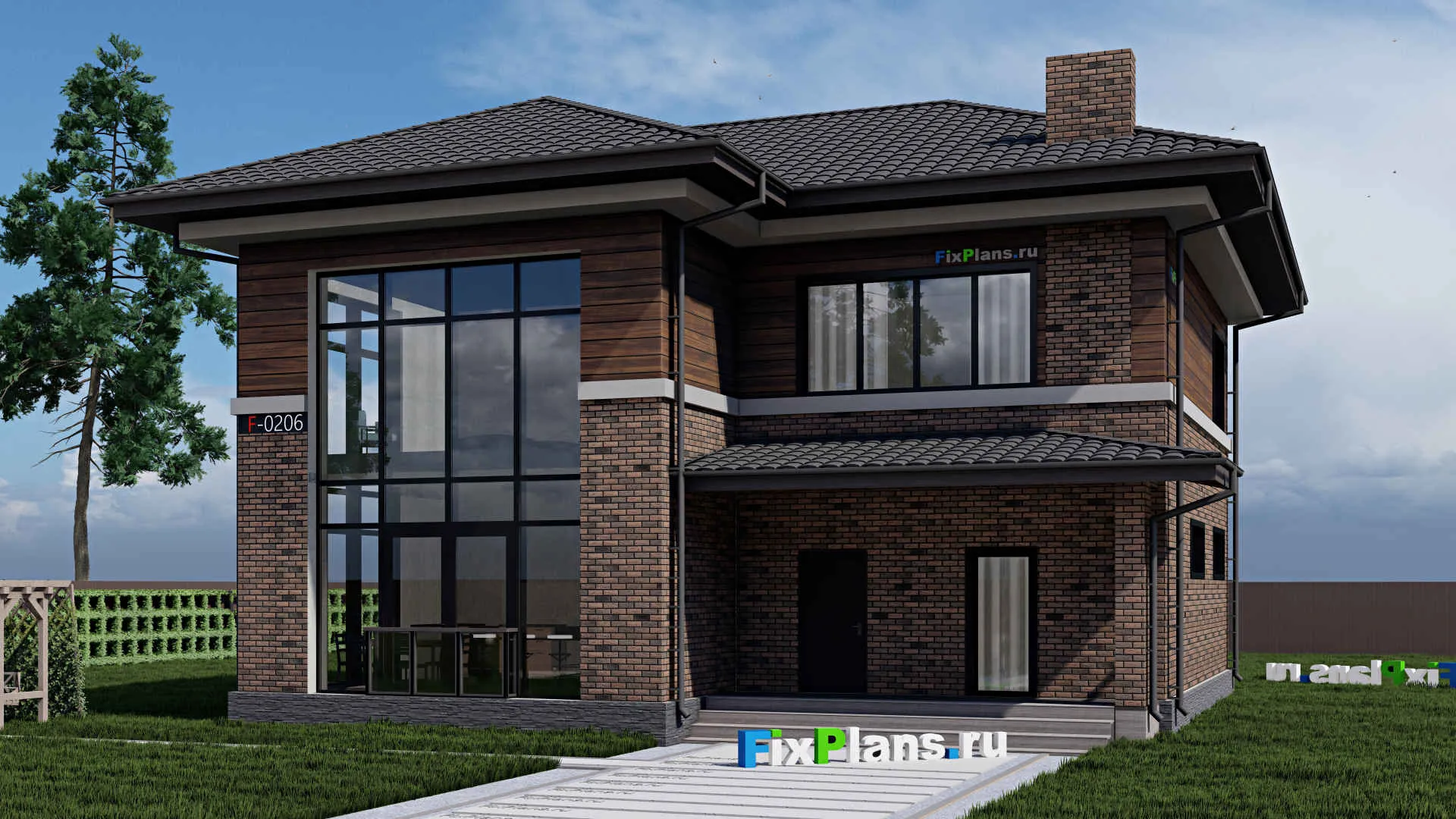 F-0206 - Проект двухэтажного дома 14 на 14, площадью 220 м² с 4 спальнями