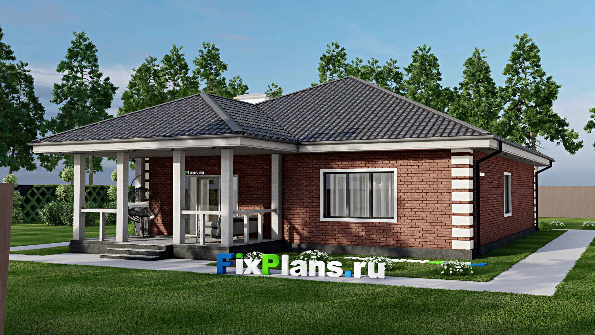 F-3212 - План одноэтажного дома 13 на 16, площадью 160 м² с террасой и 3 спальнями