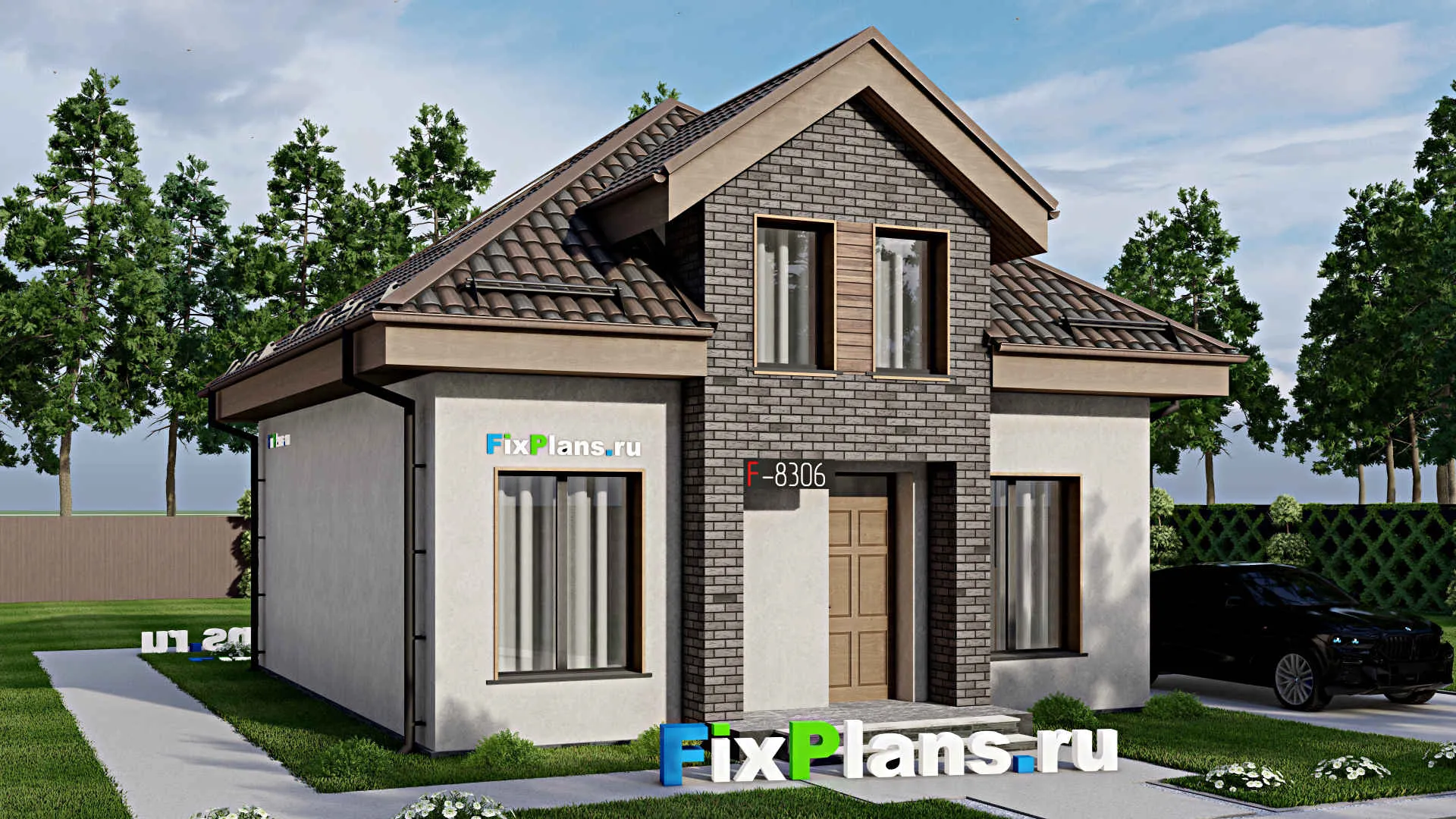 F-8306 - Проект дома с мансардой 9 на 14, площадью 130 м² с террасой и 4 спальнями