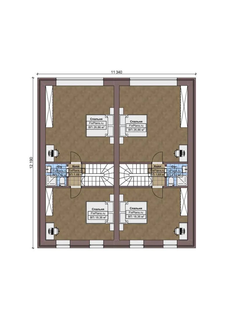 F-4724 - Планы дома с мансардой 12 на 13, площадью 240 м² с террасой и 4 спальнями