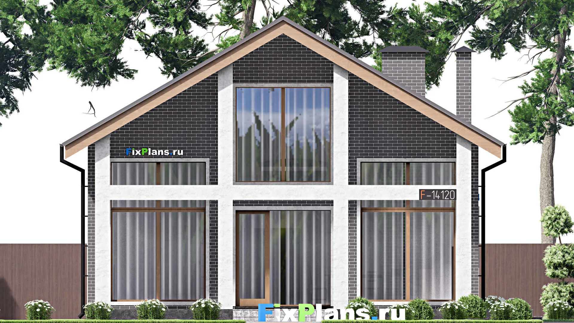 F-14120 - Планы дома с мансардой 12 на 17, площадью 180 м² с террасой и 4 спальнями