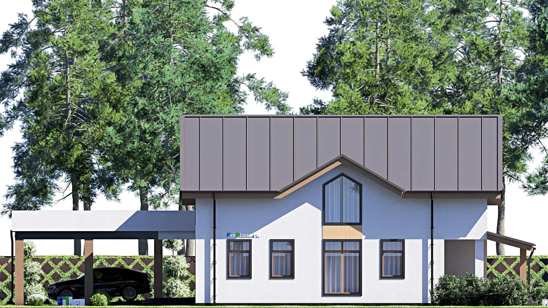 F-17900 - Проект дома с мансардой 21 на 24, площадью 380 м² с террасой, гаражом на 2 машины и 2 спальнями