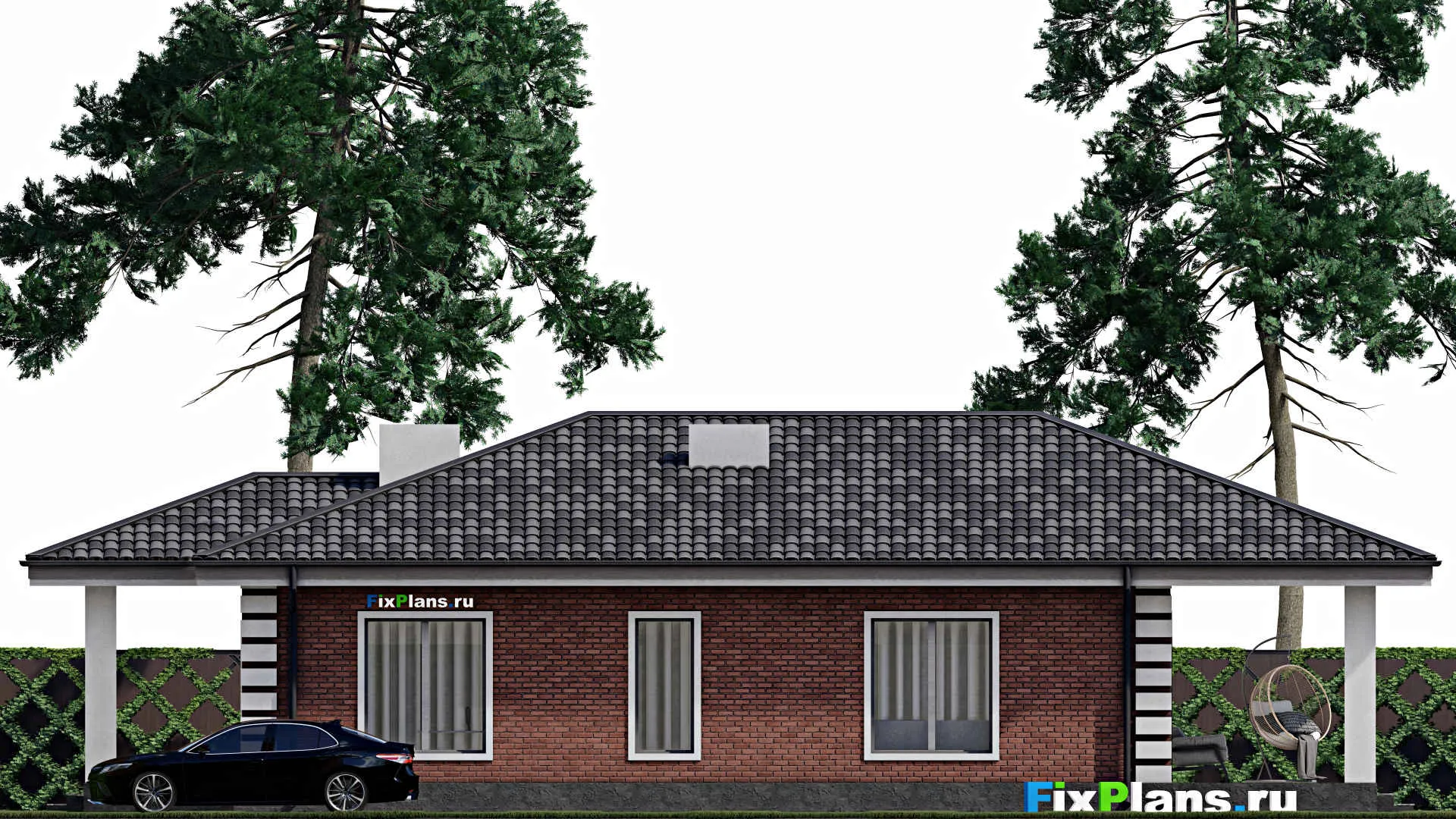 F-1655 - Проект одноэтажного дома 10 на 14, площадью 150 м² с террасой и 3 спальнями