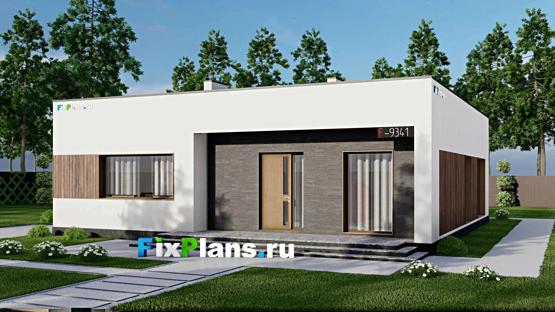 F-9341 - Проект одноэтажного дома 14 на 15, площадью 150 м² с террасой и 3 спальнями