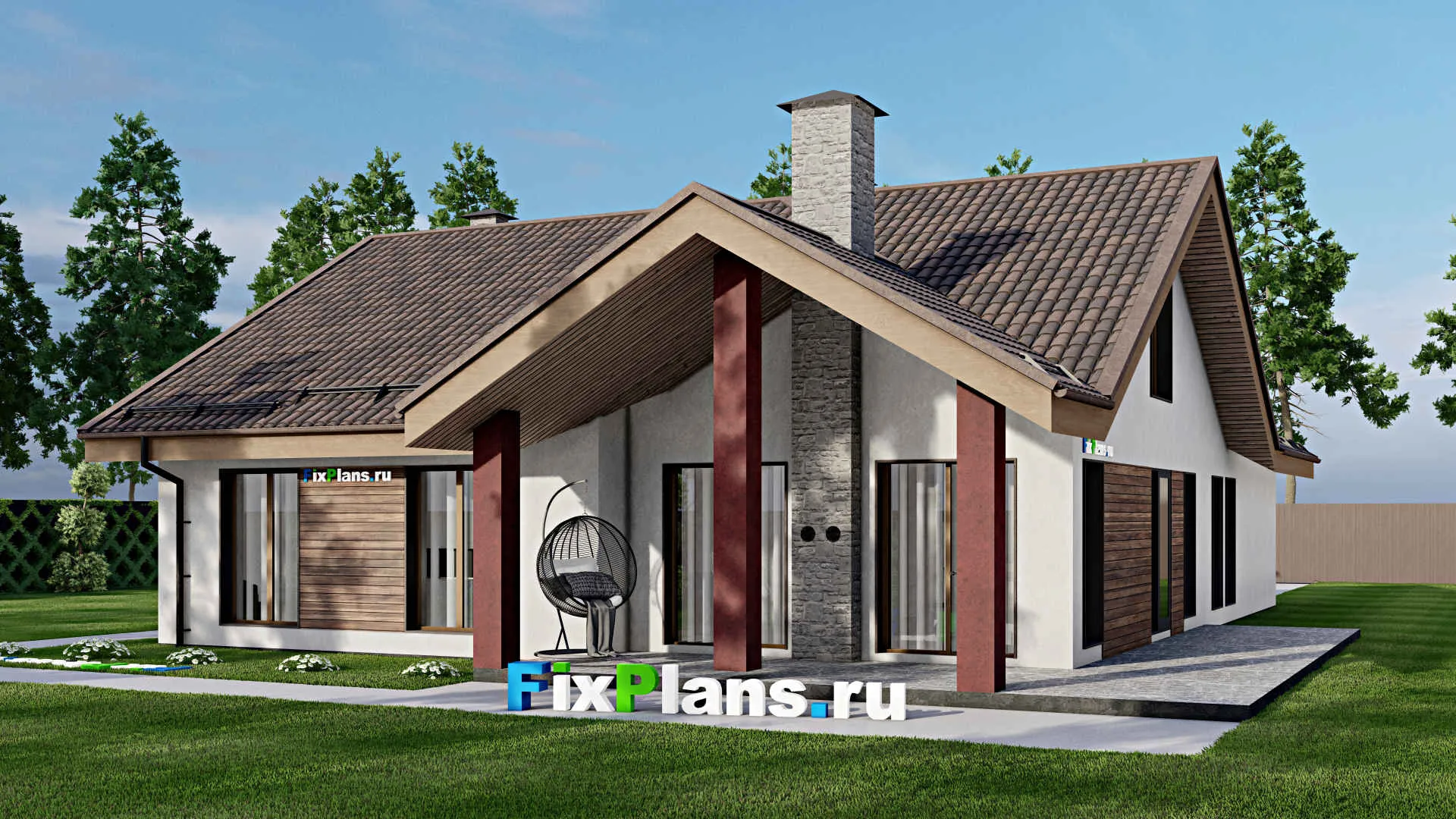 F-7172 - Проект дома с мансардой 14 на 19, площадью 330 м² с террасой, гаражом на 2 машины и 3 спальнями