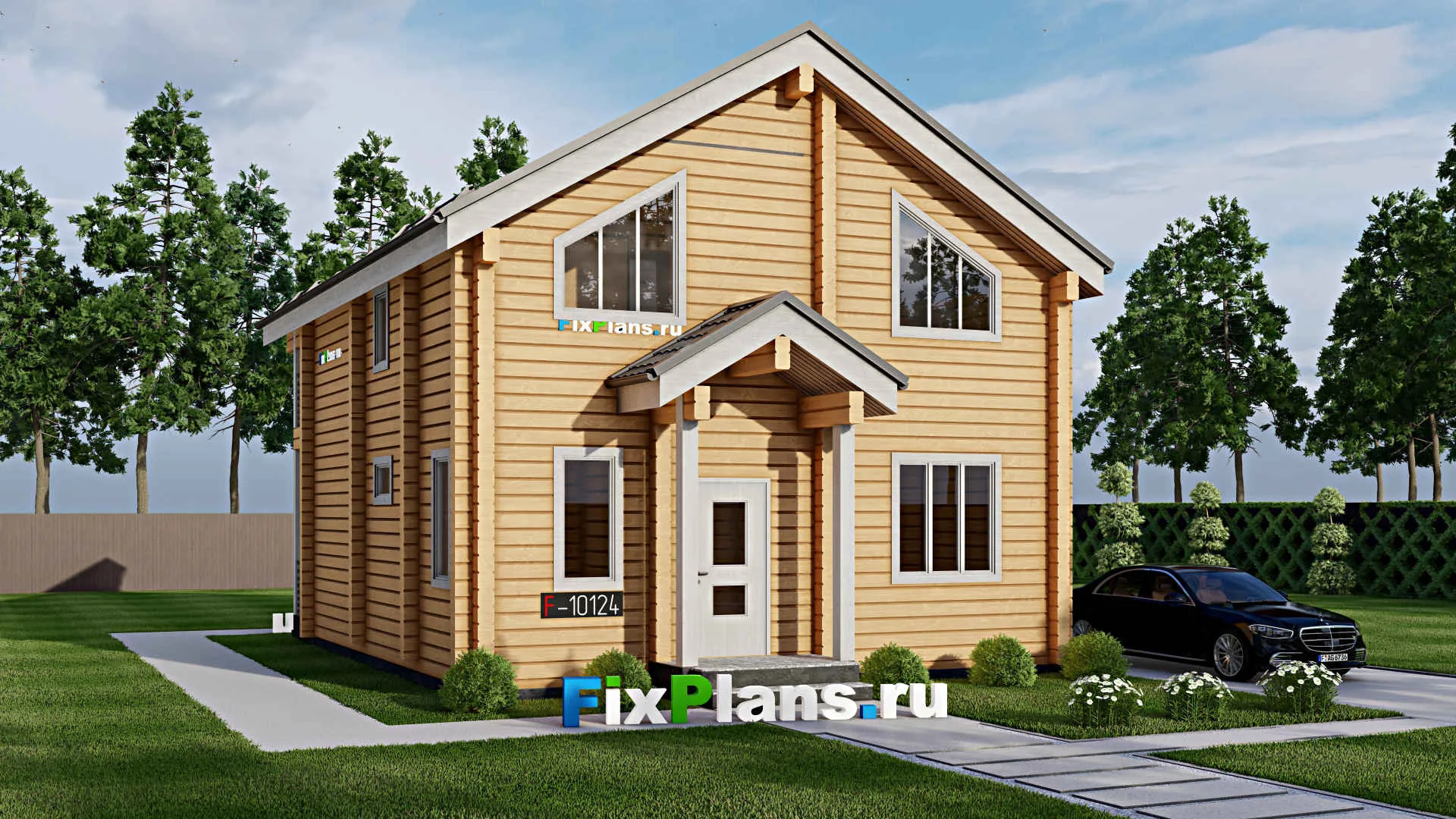 F-10124 - Проект дома с мансардой 9 на 12, площадью 140 м² с террасой, балконом и 4 спальнями