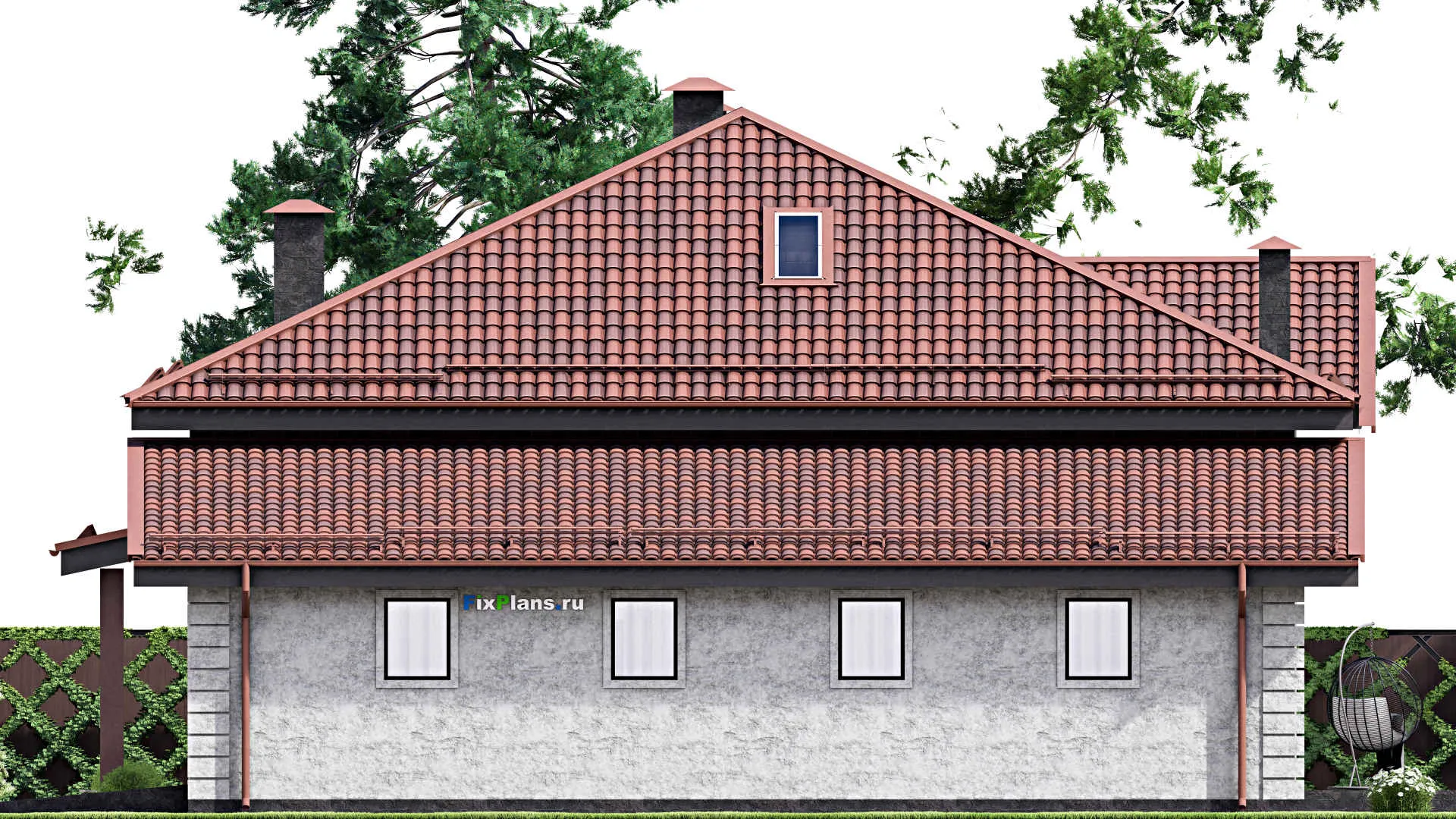 F-12698 - Проект дома с мансардой 19 на 20, площадью 270 м² с террасой, гаражом на 2 машины и 4 спальнями