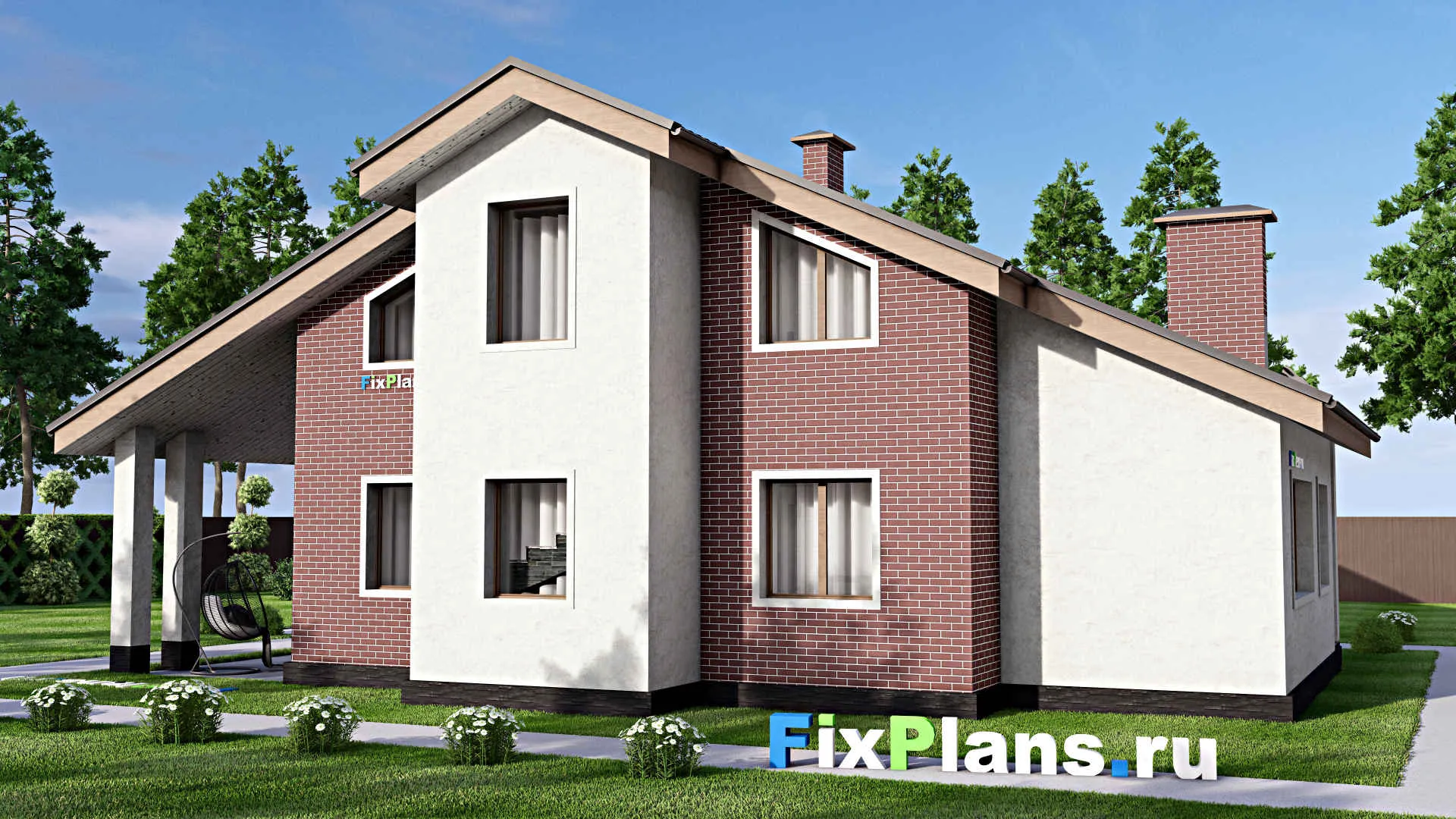 F-9800 - Проект дома с мансардой 14 на 17, площадью 220 м² с балконом и 4 спальнями