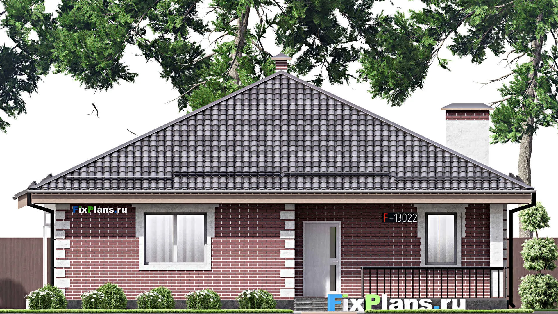 F-13022 - Проект одноэтажного дома 14 на 15, площадью 160 м² с террасой и 3 спальнями