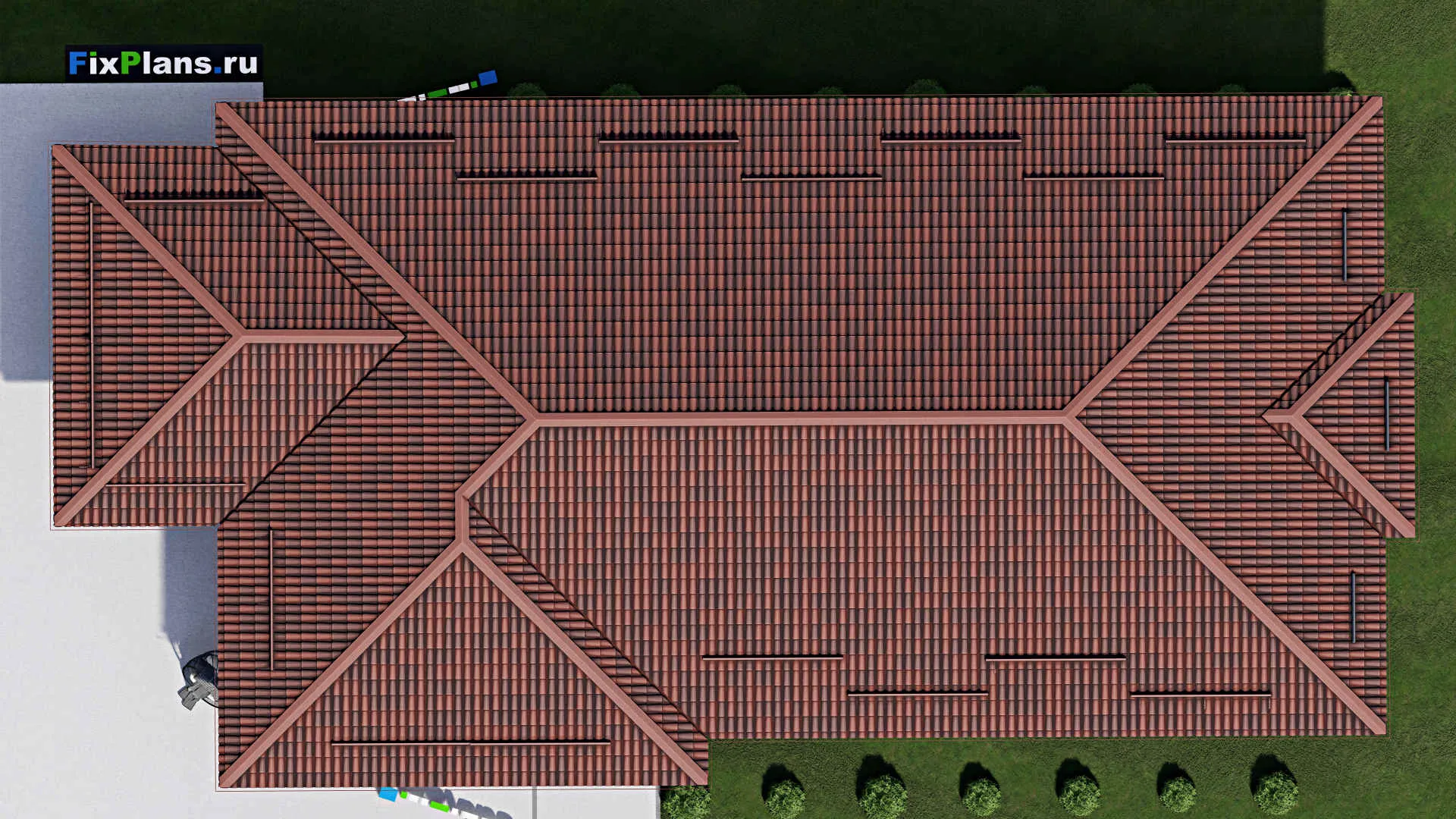 F-1898 - Проект одноэтажного дома 13 на 24, площадью 250 м² с террасой и 4 спальнями