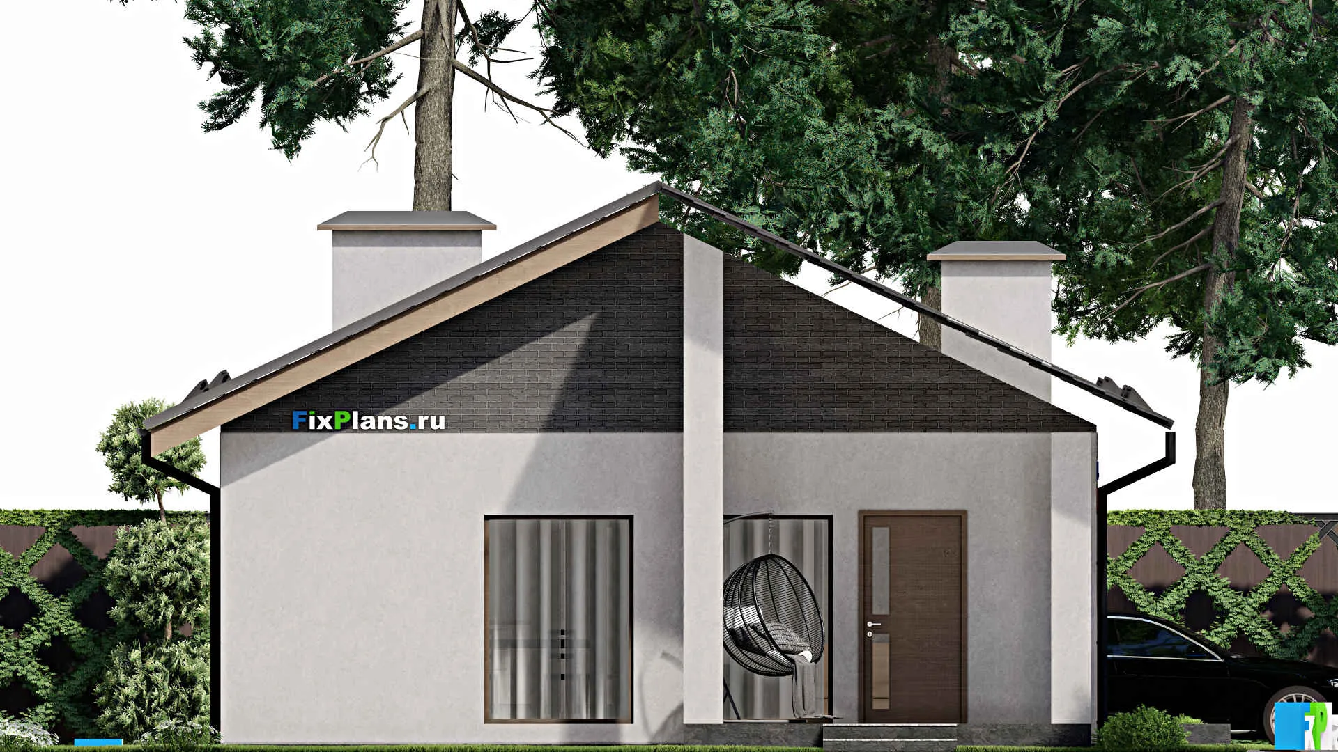 F-6722 - Проект одноэтажного дома 9 на 17, площадью 120 м² с террасой и 3 спальнями