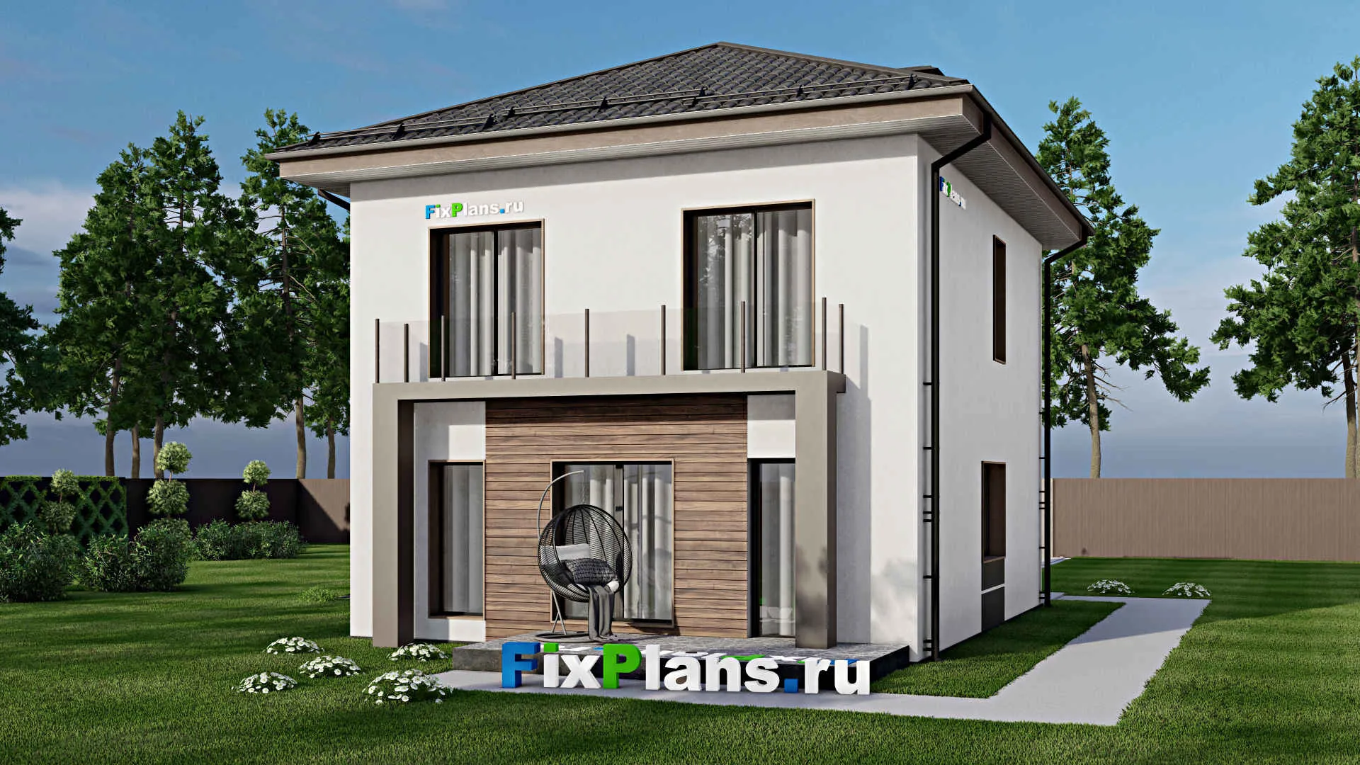 F-7253 - Планы двухэтажного дома 9 на 13, площадью 140 м² с террасой, балконом и 4 спальнями