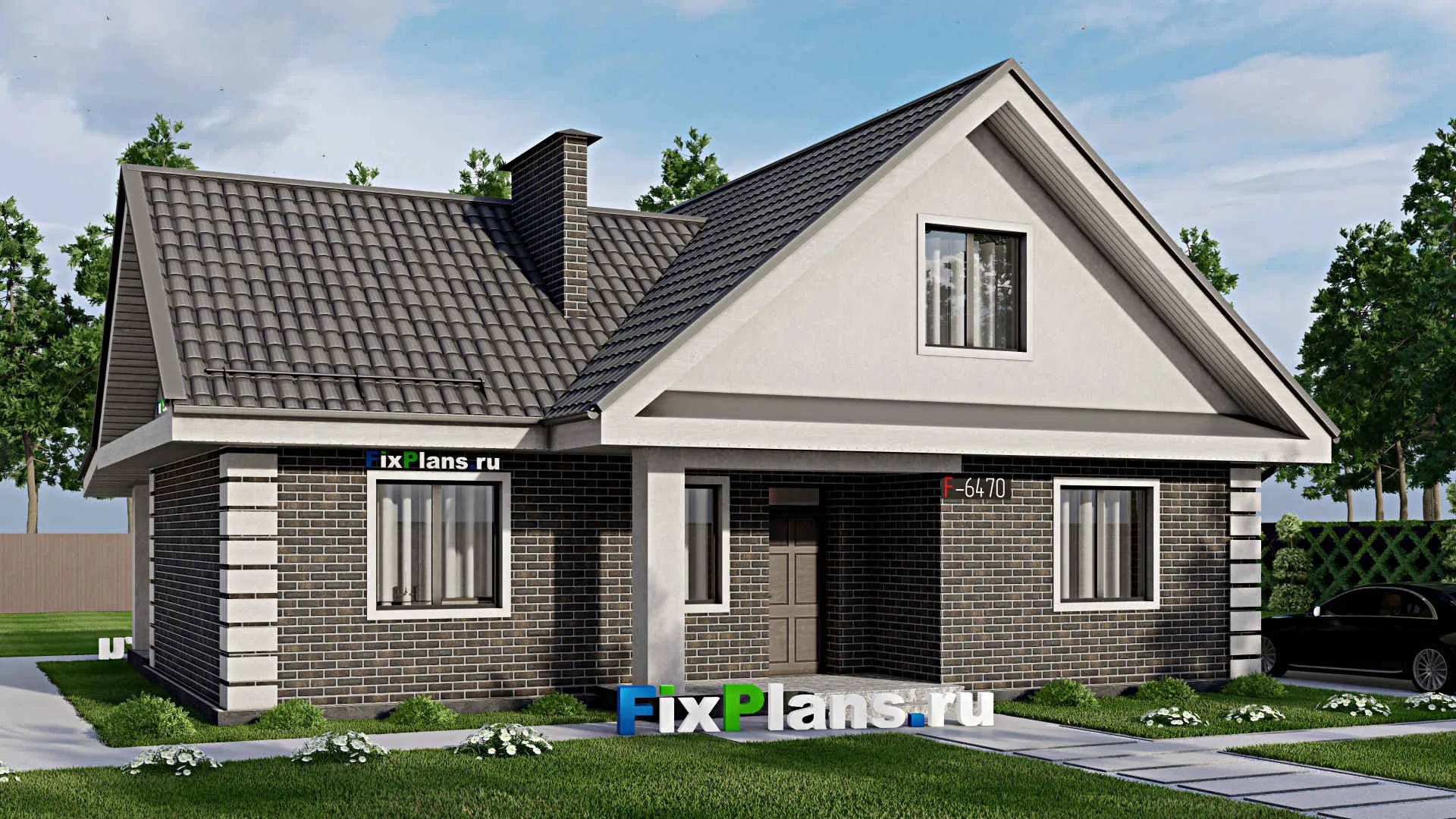 F-6470 - Проект одноэтажного дома 11 на 13, площадью 110 м² с террасой и 3 спальнями