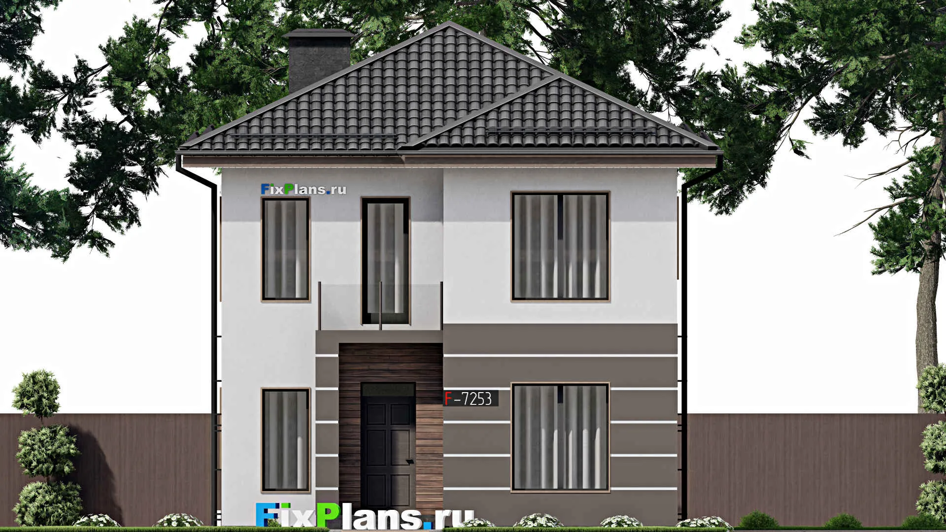 F-7253 - Планы двухэтажного дома 9 на 13, площадью 140 м² с террасой, балконом и 4 спальнями