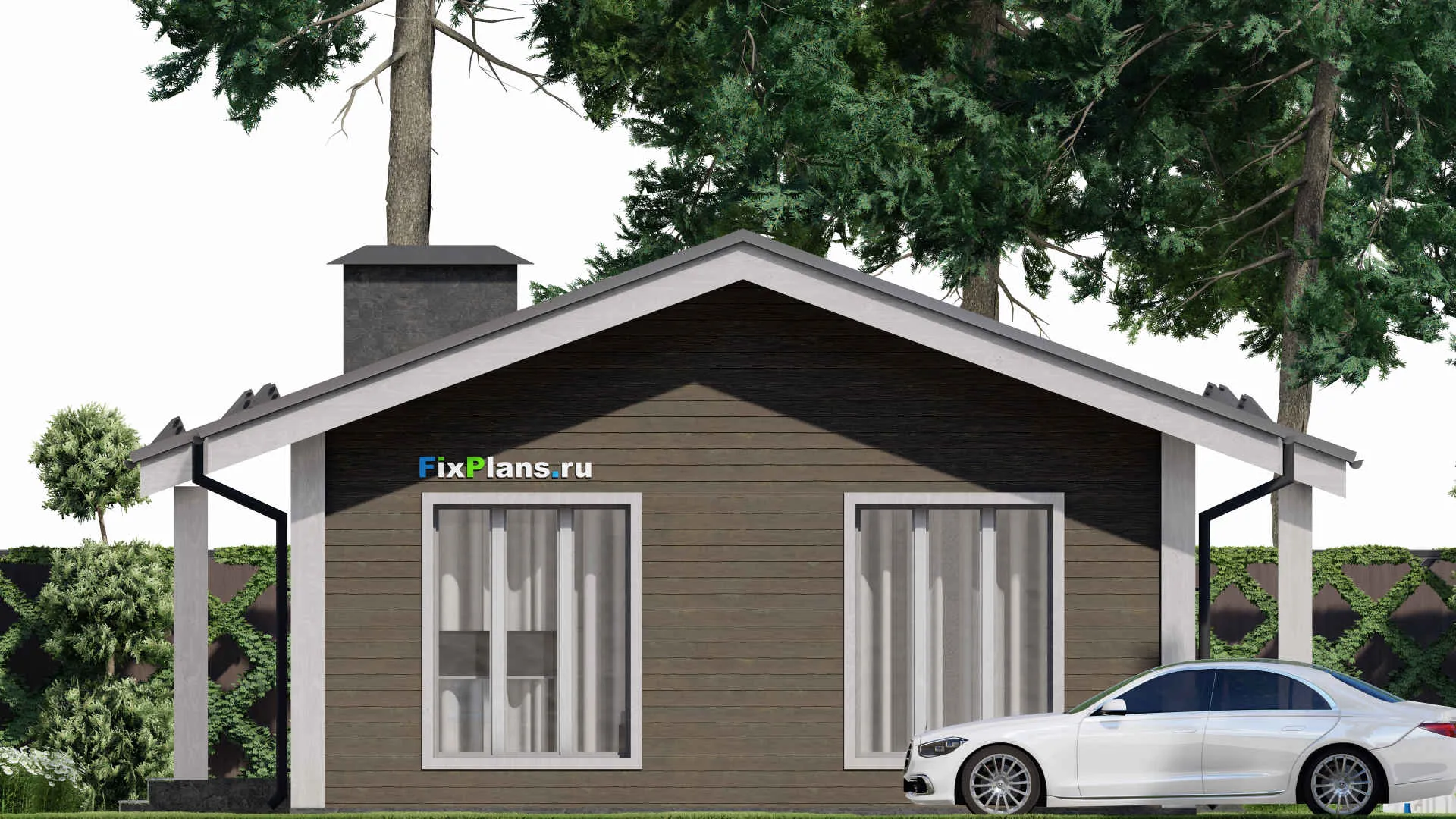 F-9098 - Проект одноэтажного дома 11 на 17, площадью 110 м² с террасой и 2 спальнями