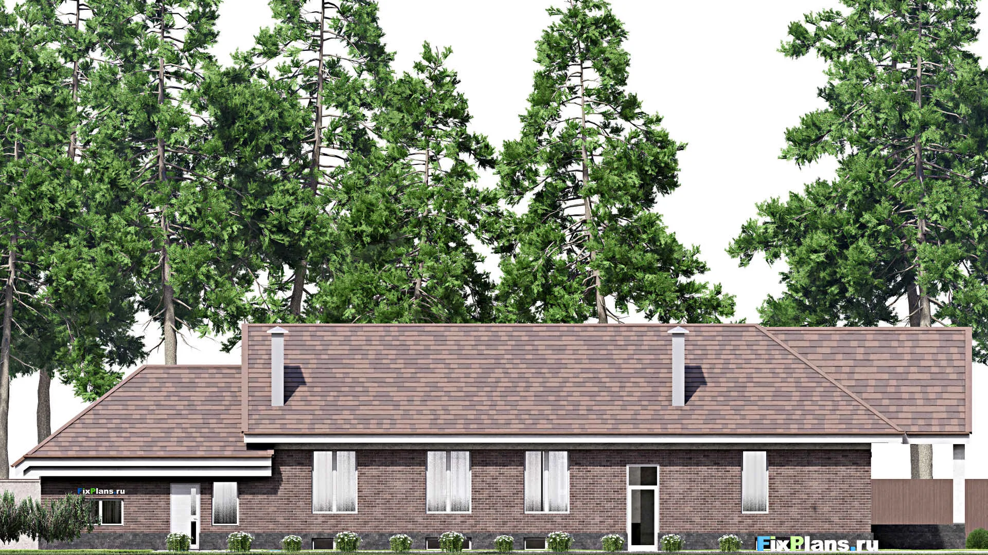 F-14453 - План одноэтажного дома 13 на 31, площадью 480 м² с террасой, цокольным этажом, гаражом на 2 машины и 4 спальнями