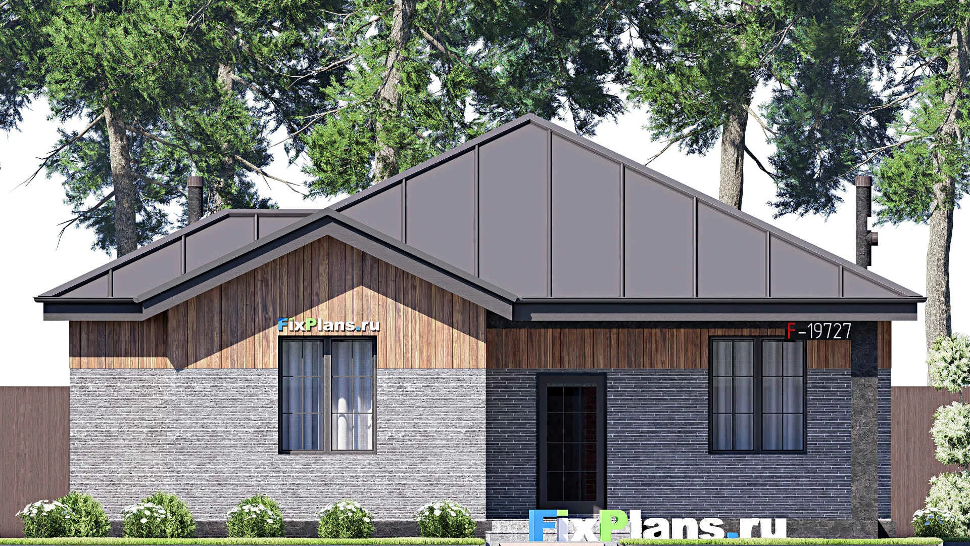 F-19727 - Проект одноэтажного дома 13 на 16, площадью 140 м² с террасой и 3 спальнями