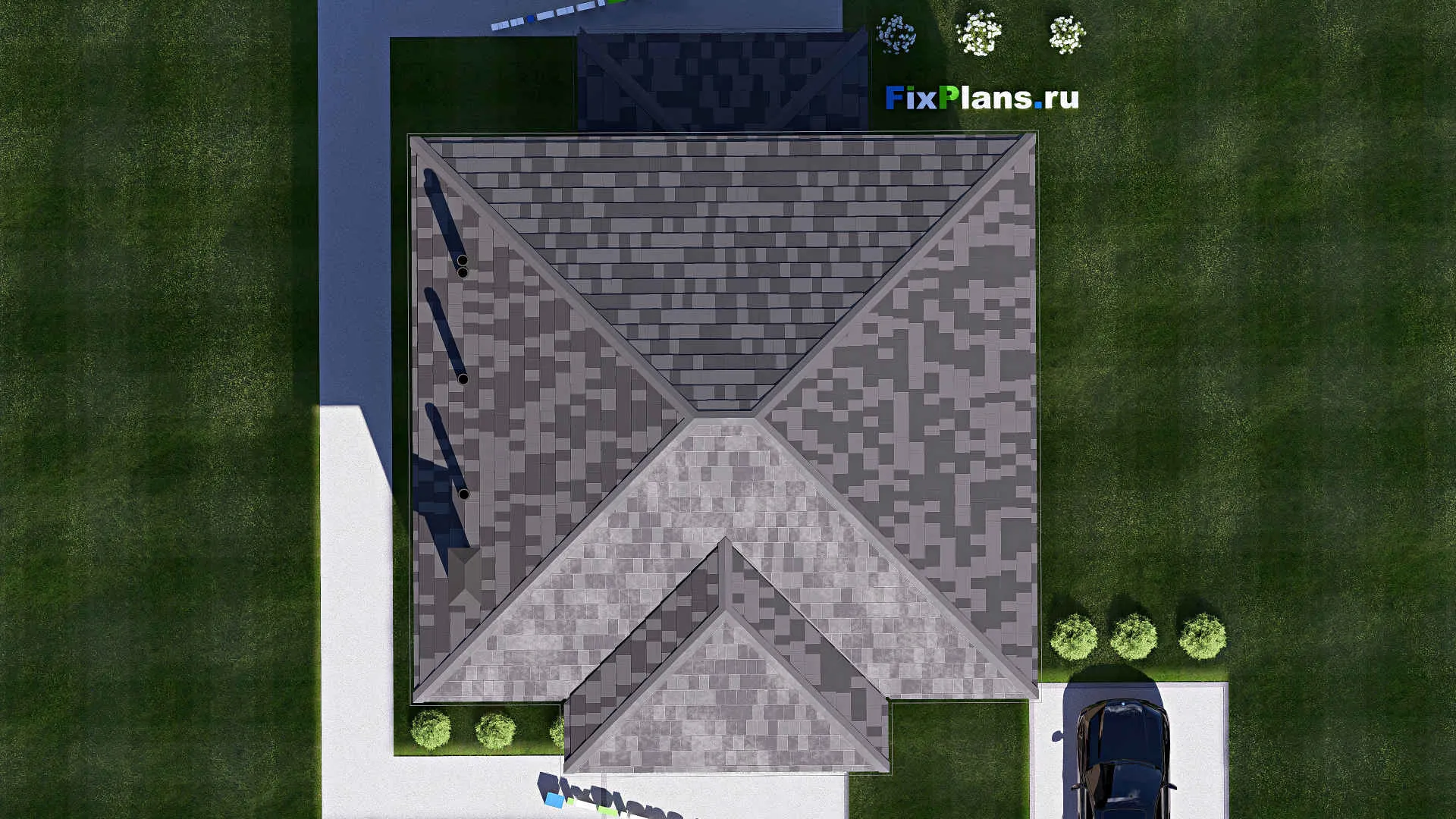 F-19538 - Планы двухэтажного дома 12 на 15, площадью 200 м² с террасой и 3 спальнями