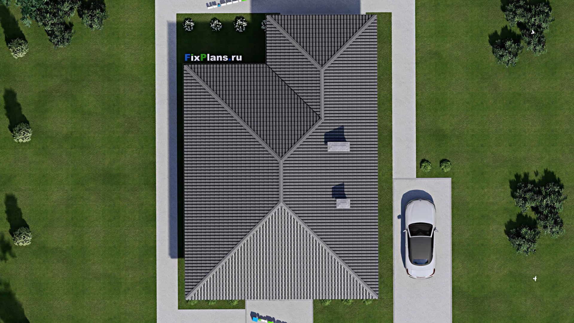 F-3212 - План одноэтажного дома 13 на 16, площадью 160 м² с террасой и 3 спальнями