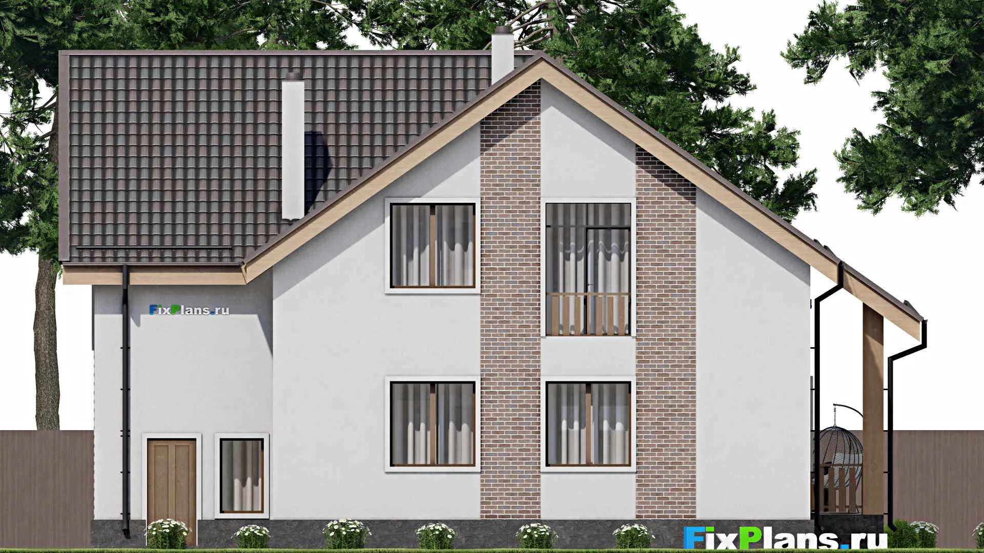 F-8513 - Проект дома с мансардой 13 на 16, площадью 250 м² с террасой, балконом, гаражом на 1 машину и 6 спальнями