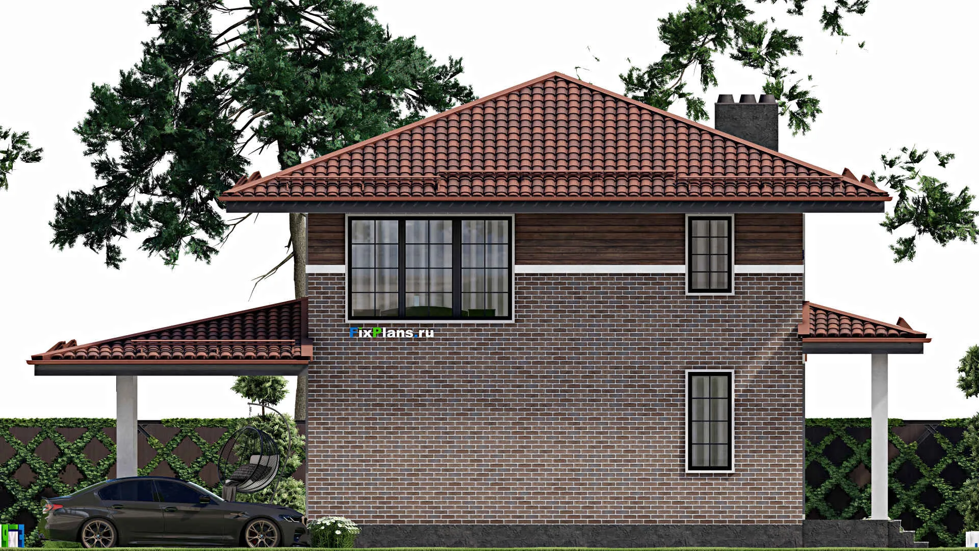 F-8549 - Проект двухэтажного дома 15 на 15, площадью 250 м² с террасой и 4 спальнями