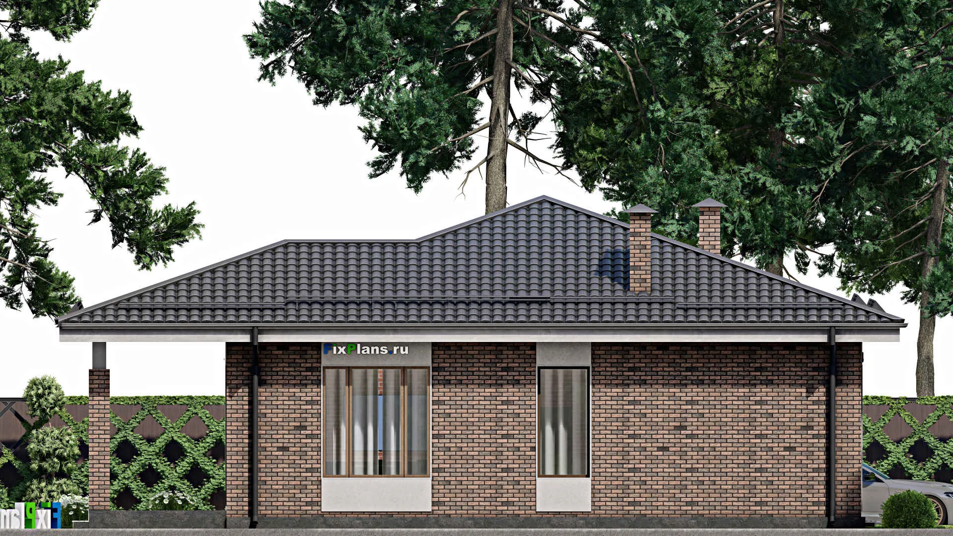 F-10097 - Проект одноэтажного дома 15 на 16, площадью 160 м² с террасой и 3 спальнями