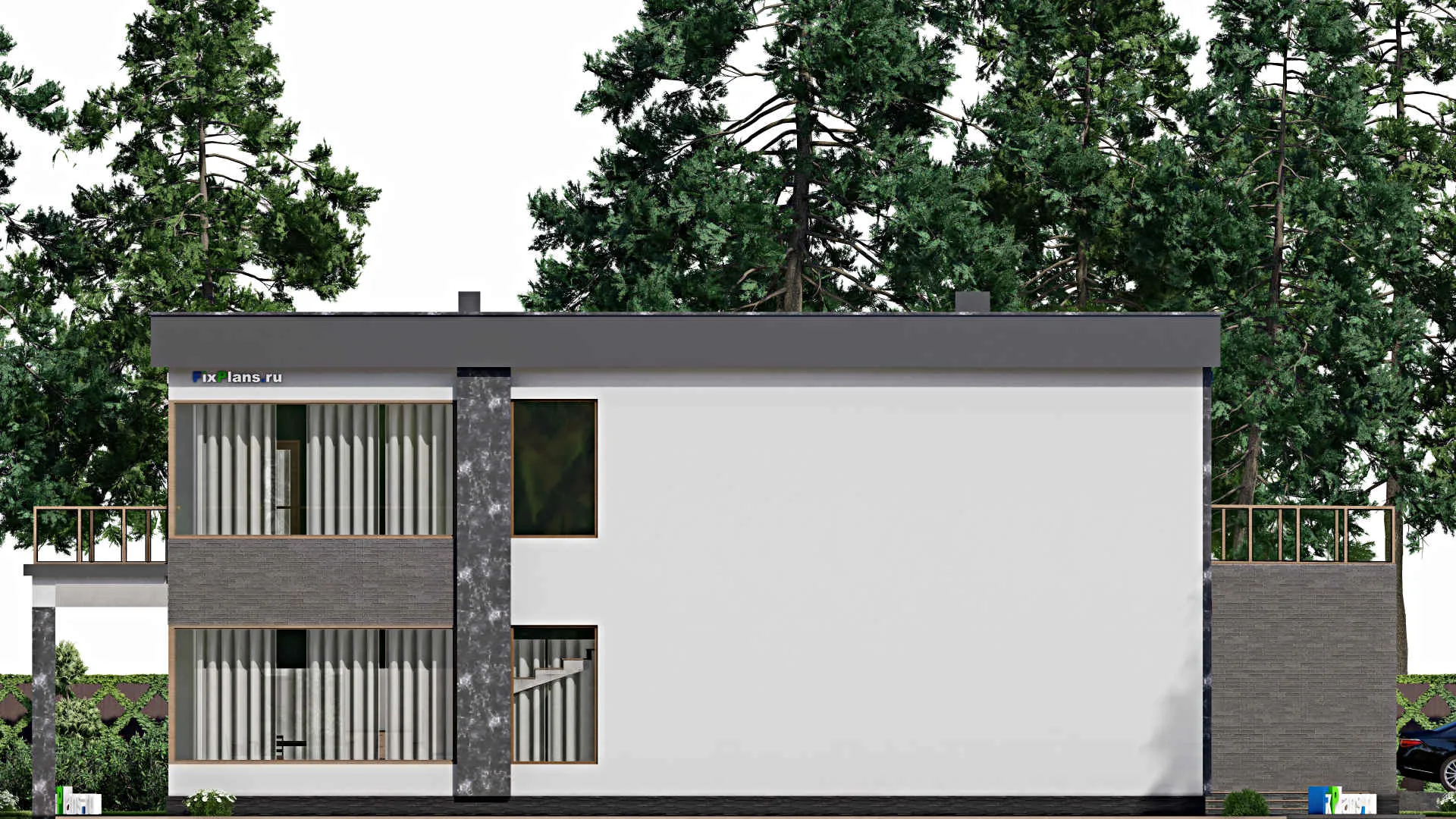 F-8855 - Проект двухэтажного дома 14 на 24, площадью 440 м² с террасой, балконом, гаражом на 2 машины и 6 спальнями