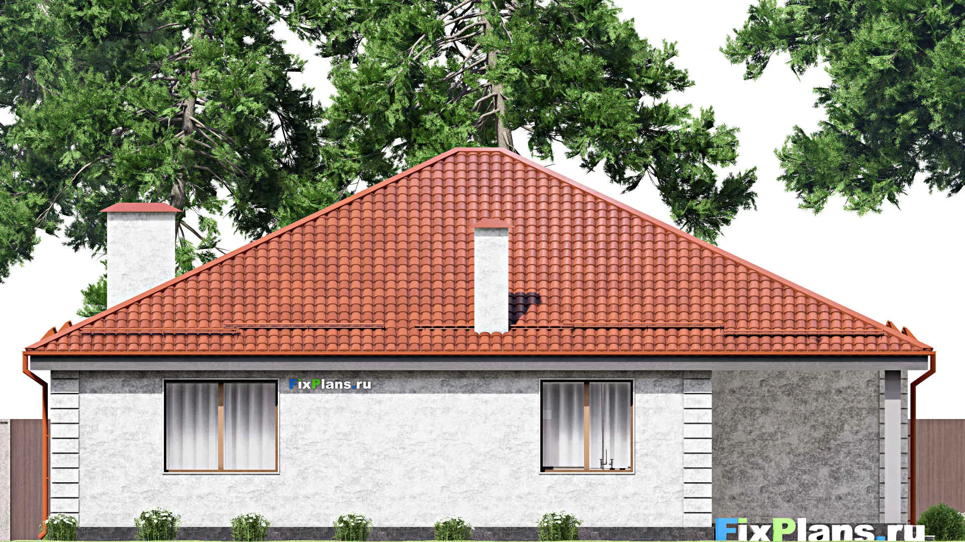 F-14615 - Проект одноэтажного дома 16 на 17, площадью 200 м² с террасой и 3 спальнями