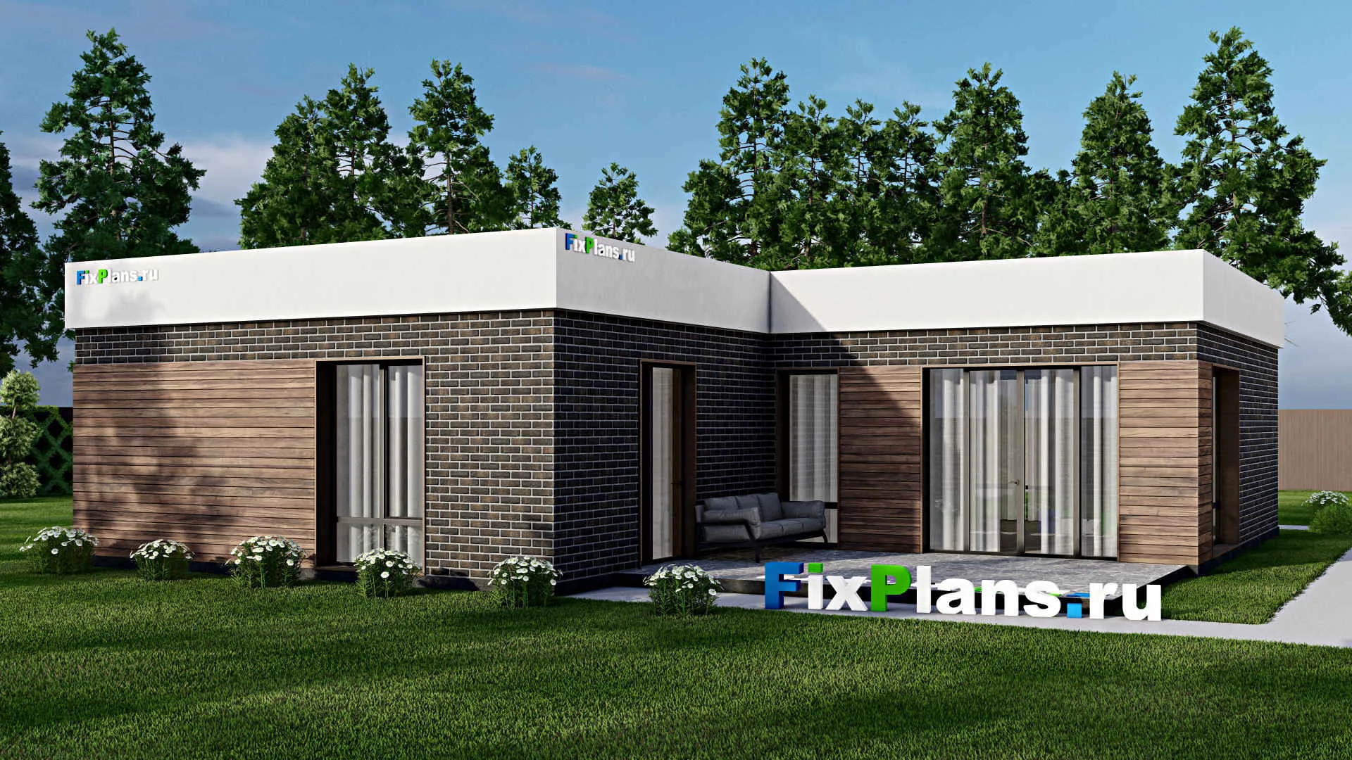 F-7190 - Проект одноэтажного дома 14 на 16, площадью 170 м² с террасой и 3 спальнями