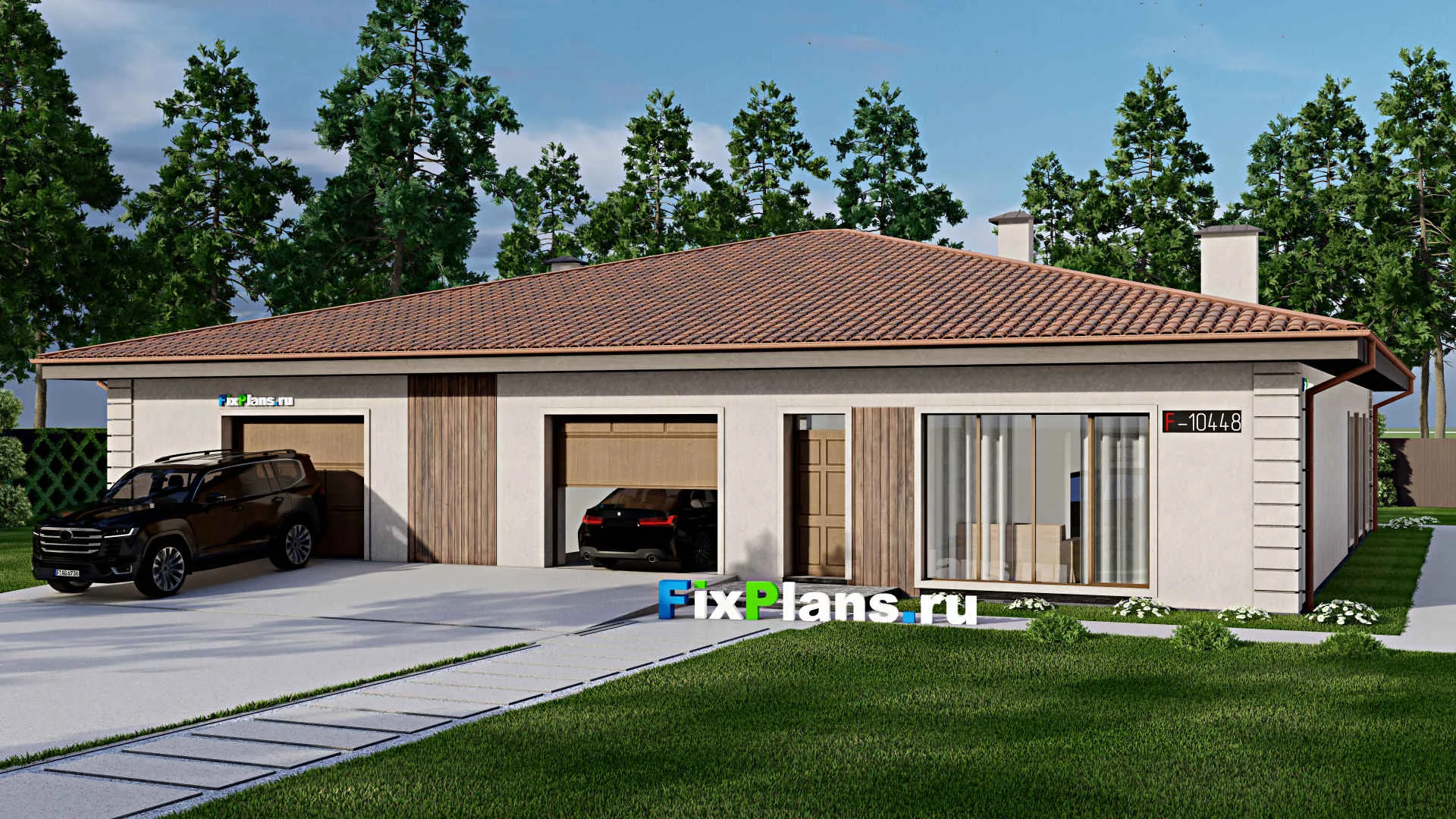 F-10448 - Проект одноэтажного дома 20 на 23, площадью 330 м² с 2 спальнями