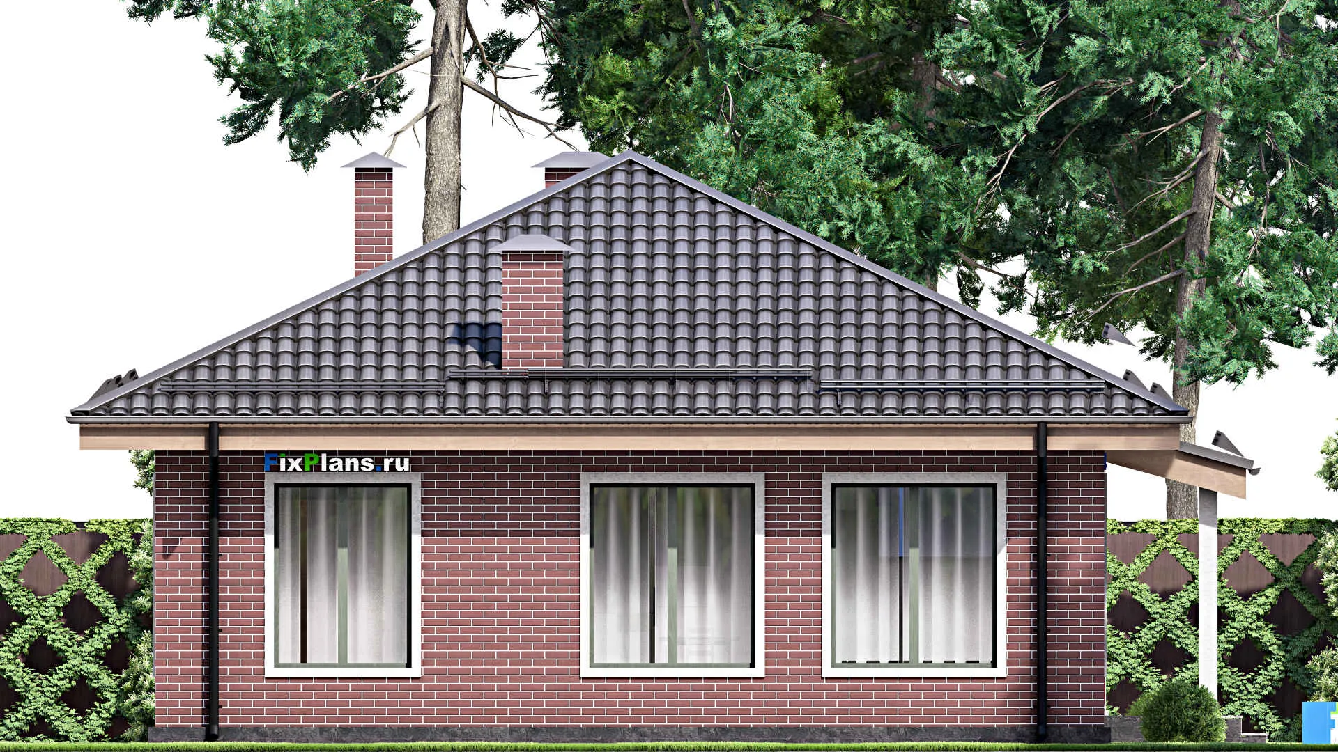 F-13823 - Проект одноэтажного дома 11 на 12, площадью 90 м² с 2 спальнями