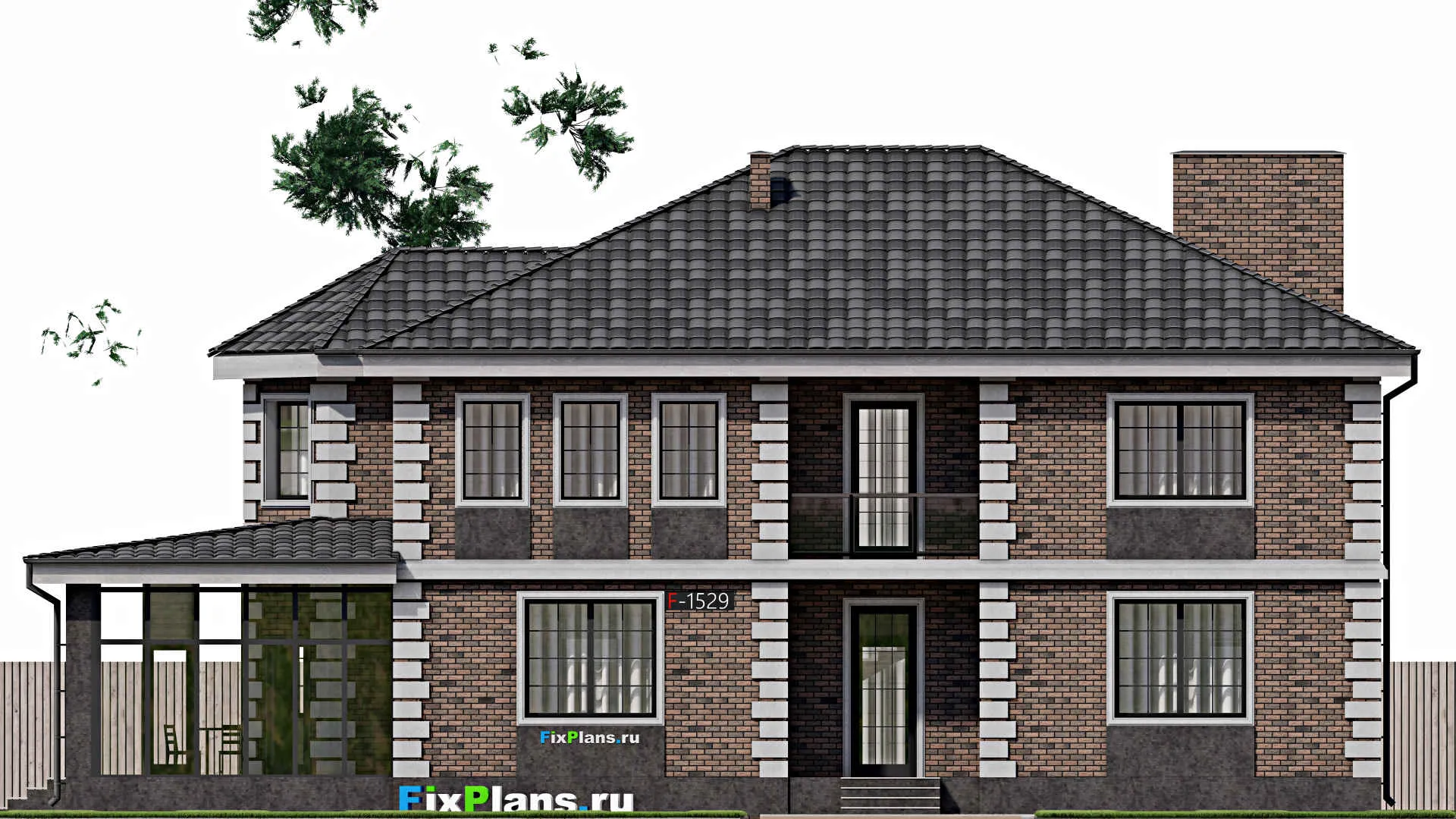 F-1529 - Проект двухэтажного дома 12 на 20, площадью 350 м² с террасой, балконом, спортзалом и 2 спальнями