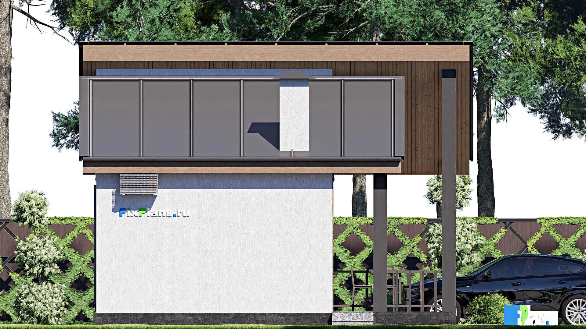 F-17972 - Проект бани 8 на 8, площадью 50 м² с терассой, санузлом и спальней