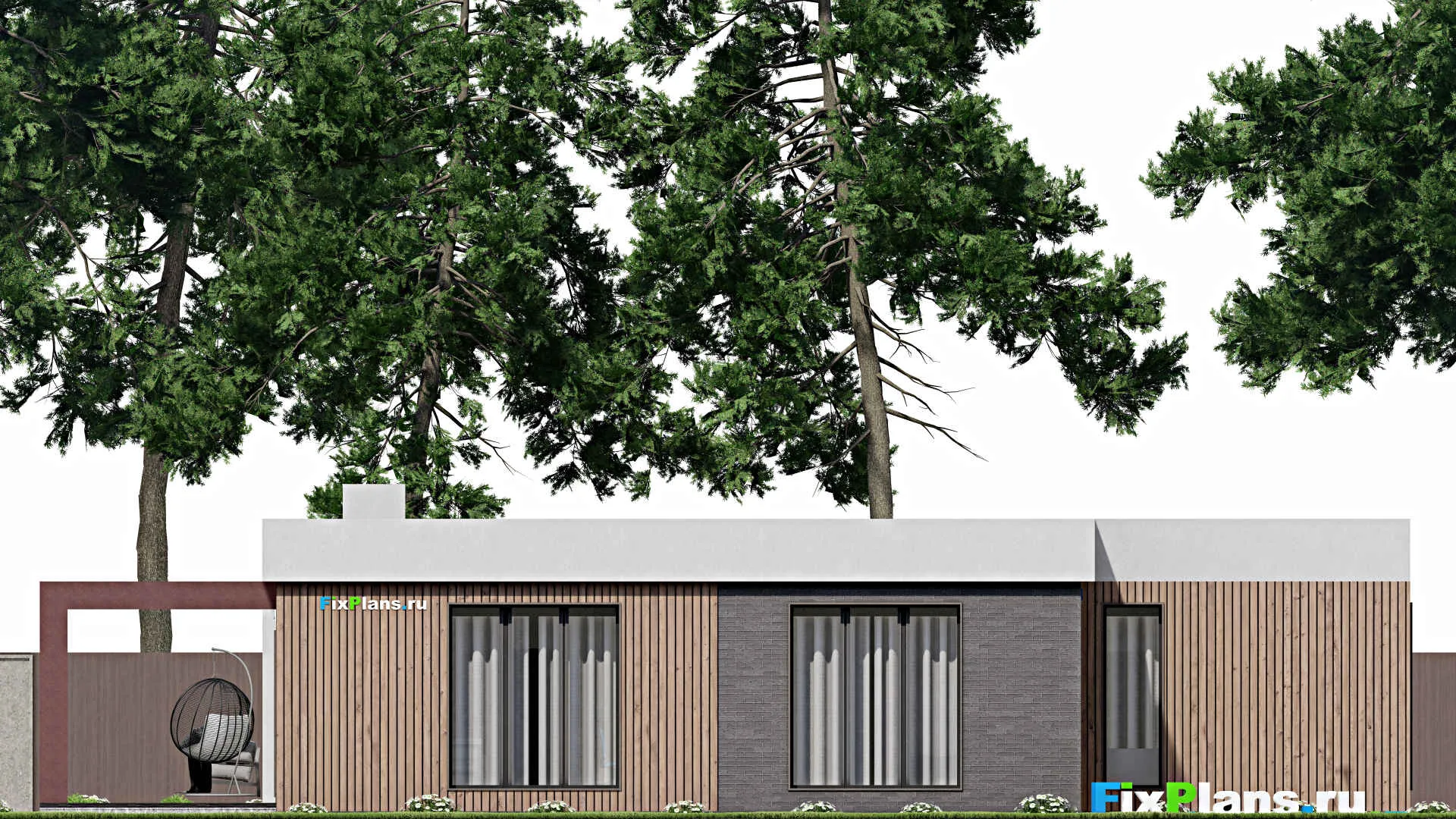 F-7046 - Проект одноэтажного дома 17 на 20, площадью 230 м² с террасой и 3 спальнями