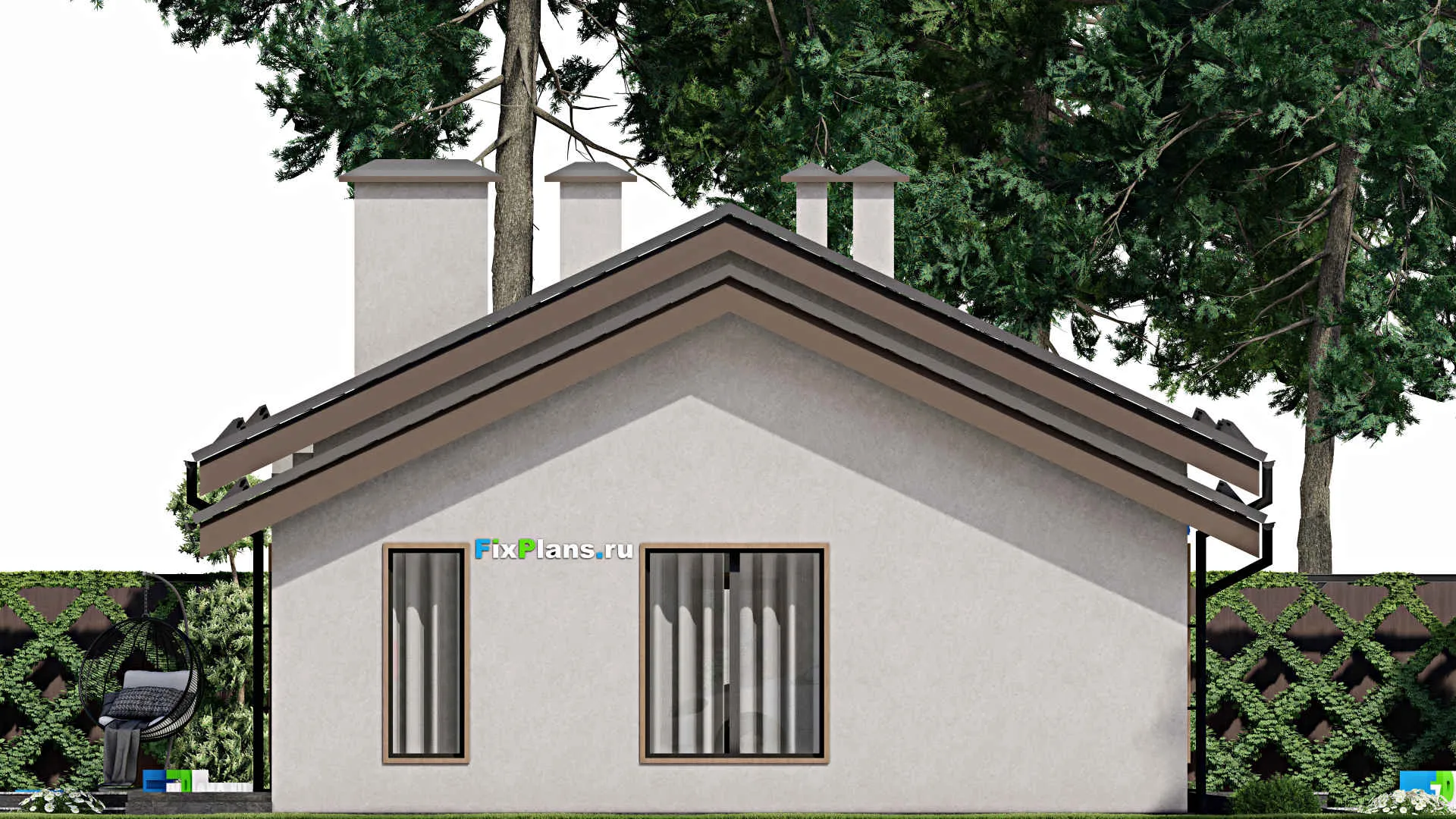 F-7595 - Проект одноэтажного дома 10 на 15, площадью 160 м² с террасой, гаражом на 1 машину и 3 спальнями