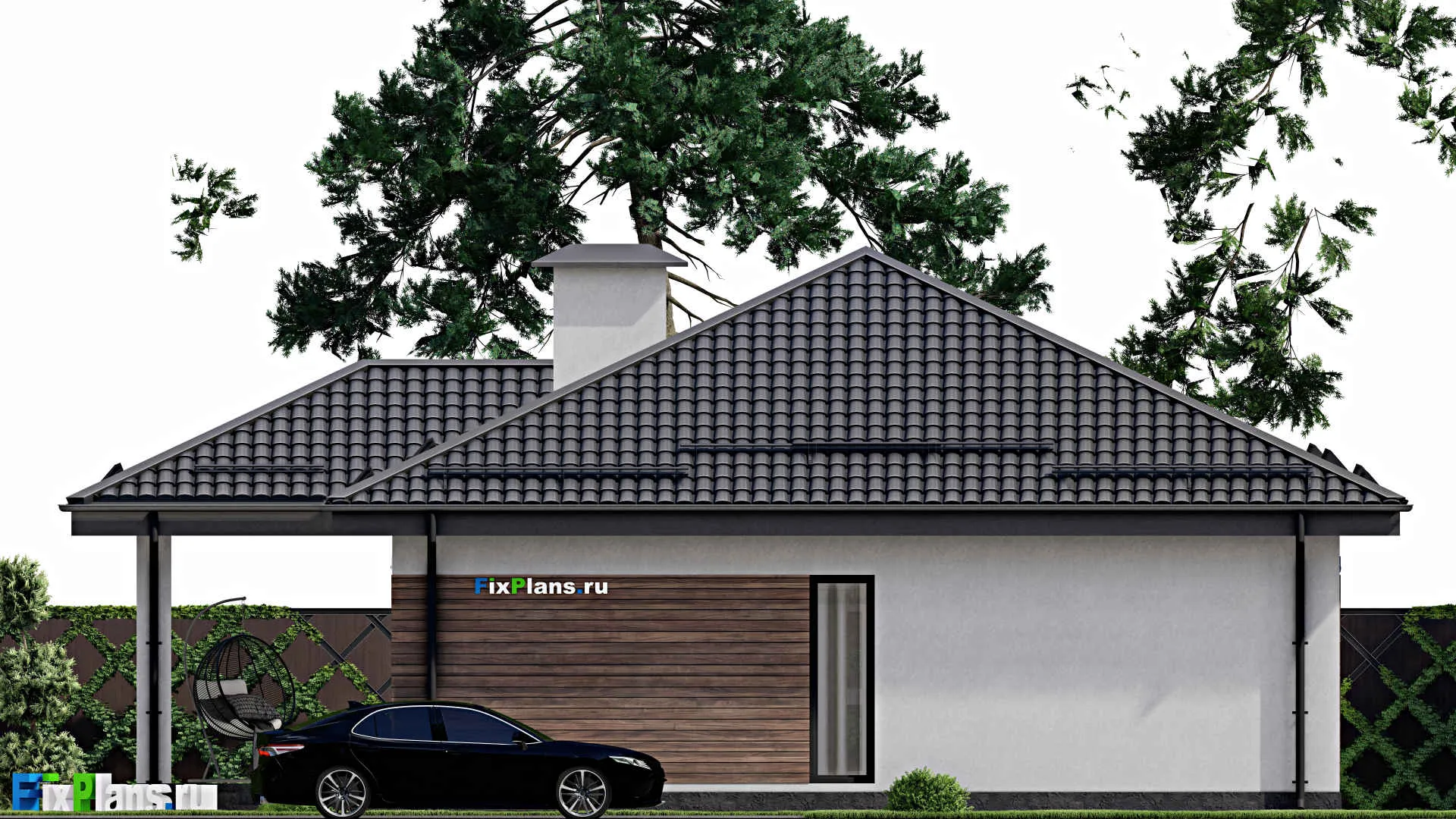 F-3383 - Проект одноэтажного дома 11 на 16, площадью 160 м² с террасой и 3 спальнями