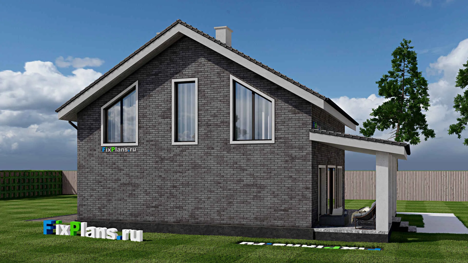 F-1709 - Проект дома с мансардой 10 на 10, площадью 150 м² с террасой и 4 спальнями