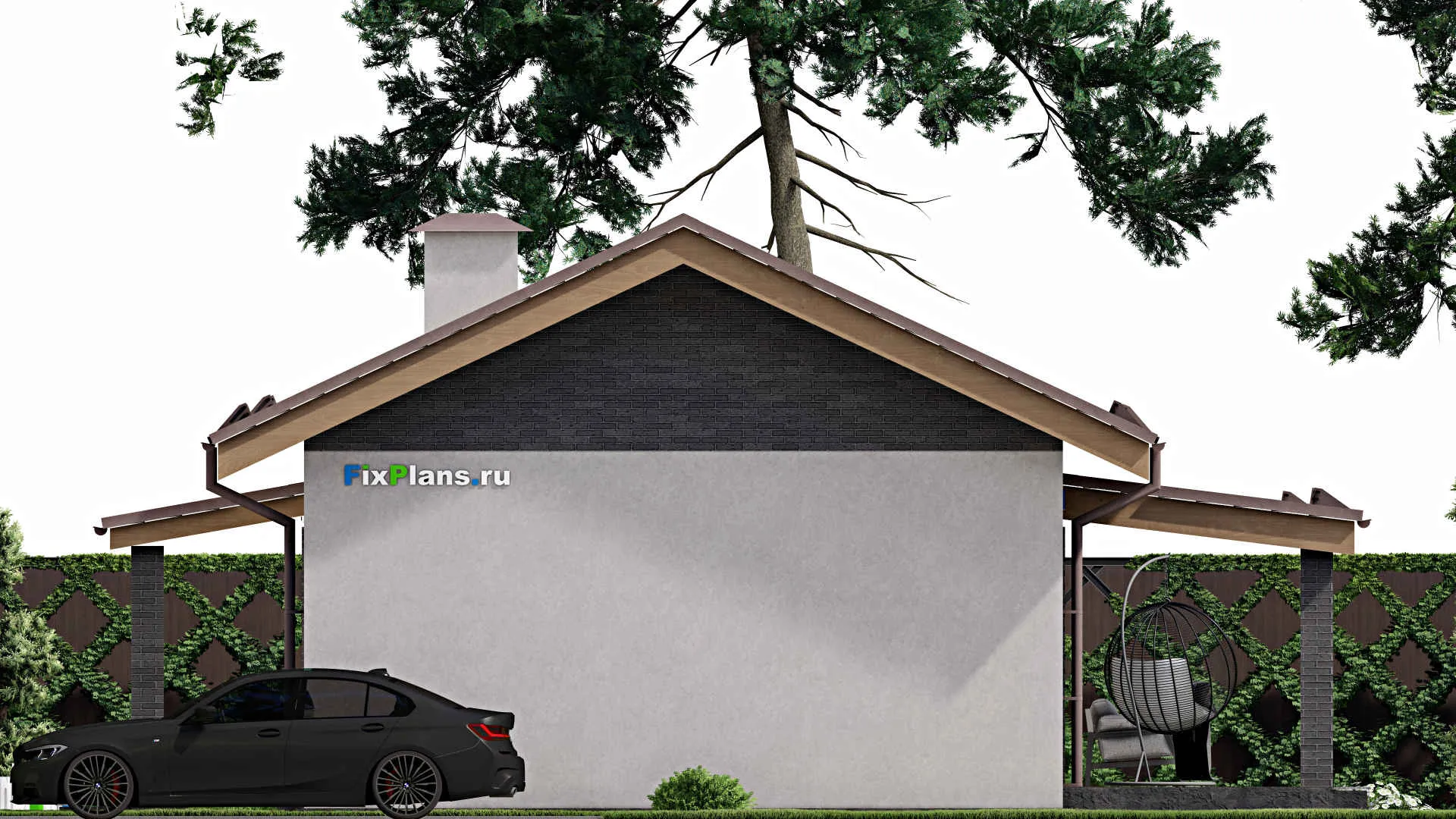 F-7622 - Проект одноэтажного дома 12 на 14, площадью 120 м² с террасой и 3 спальнями